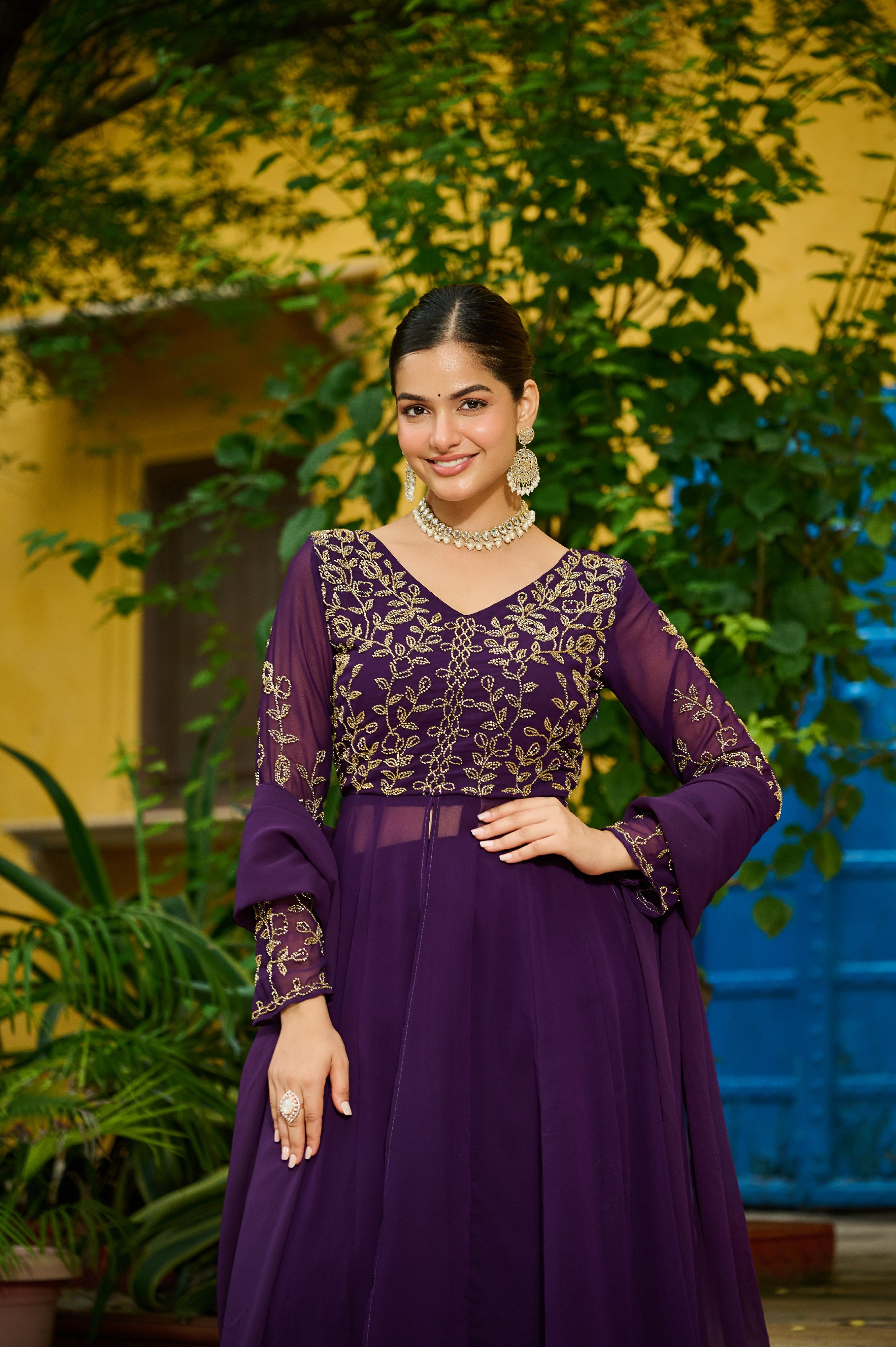 Georgette Beads Work Festive Salwar Kameez for Women