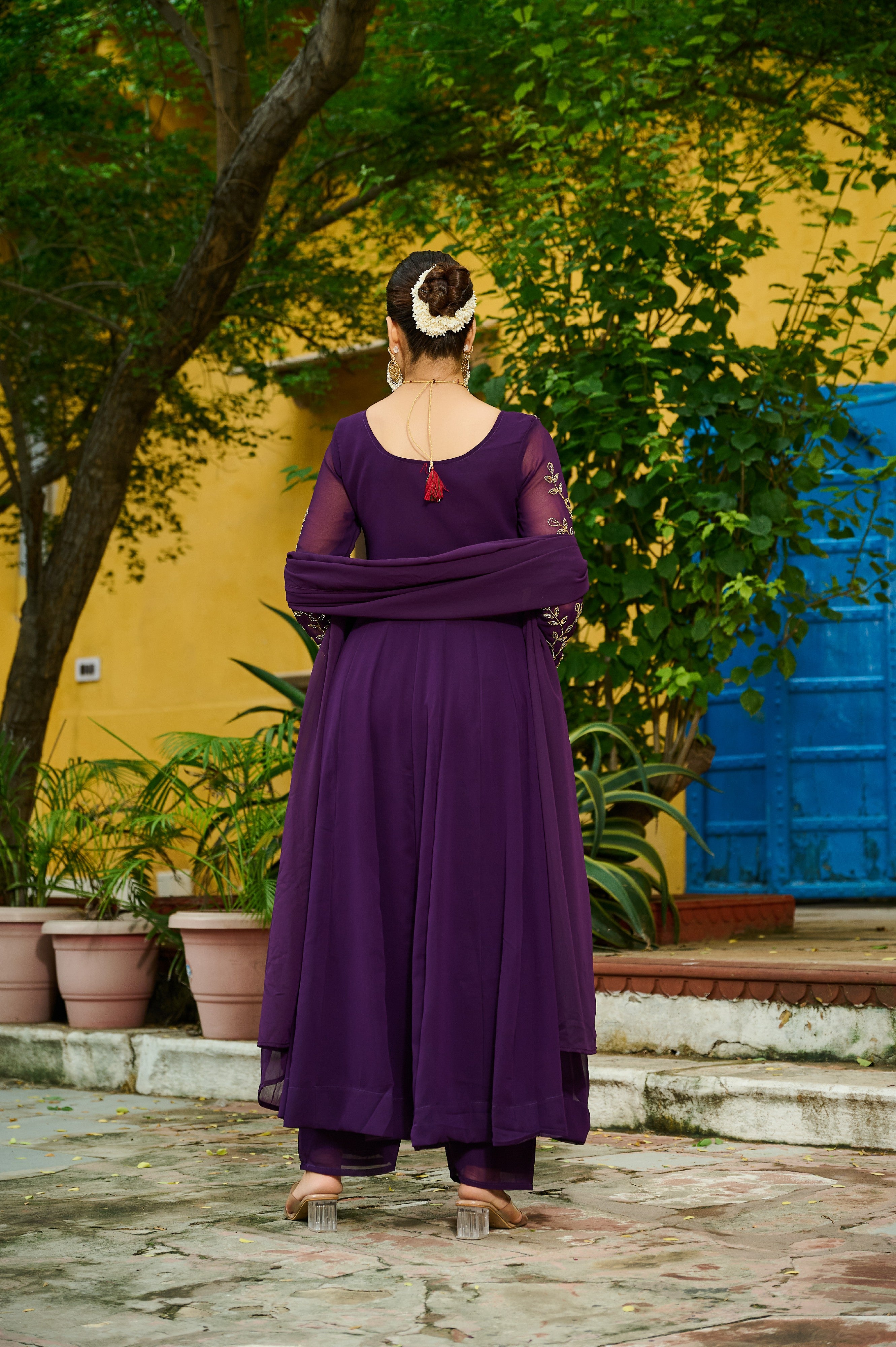 Georgette Beads Work Festive Salwar Kameez for Women