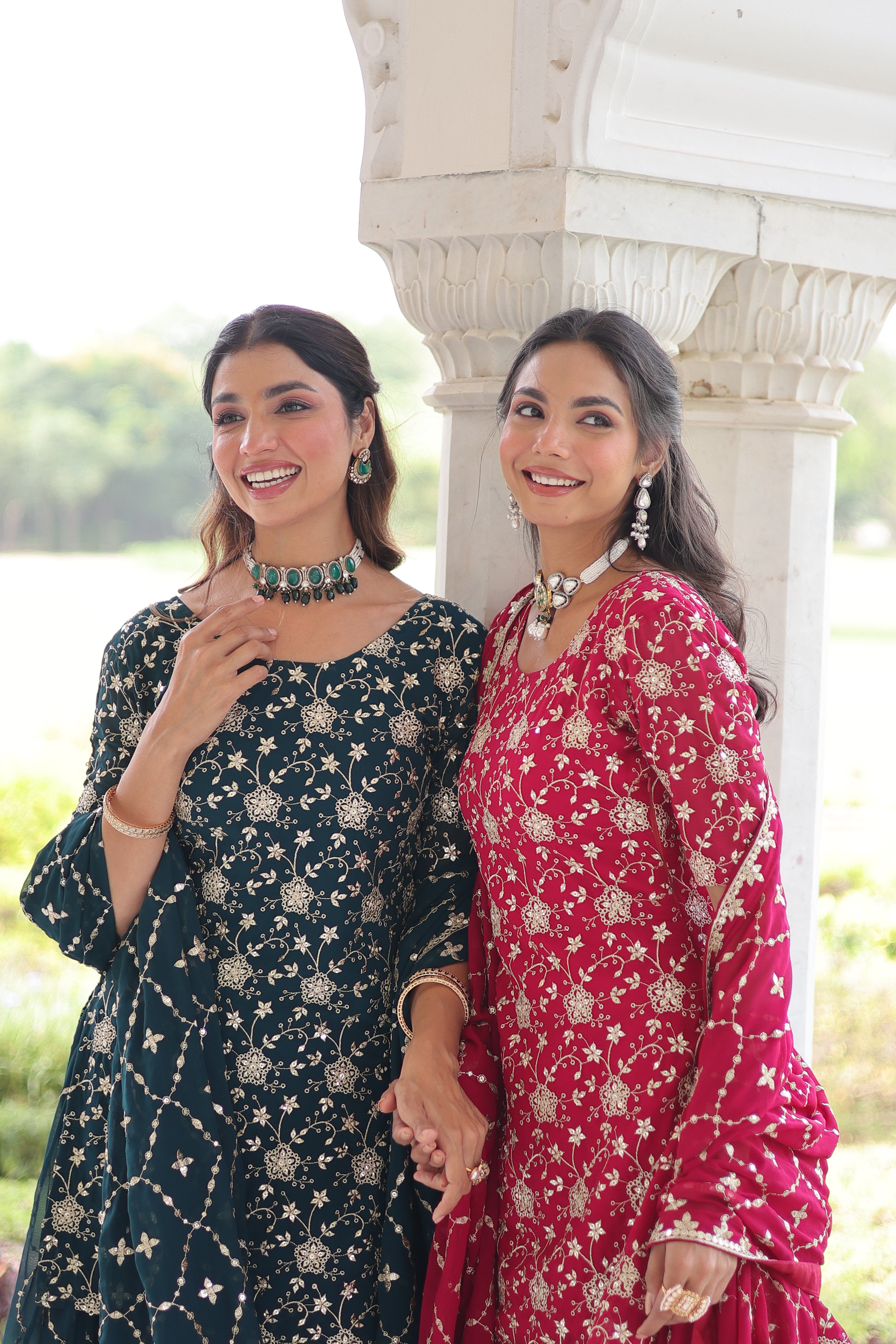 Georgette Sequins Embroidered Wedding Sharara Suit