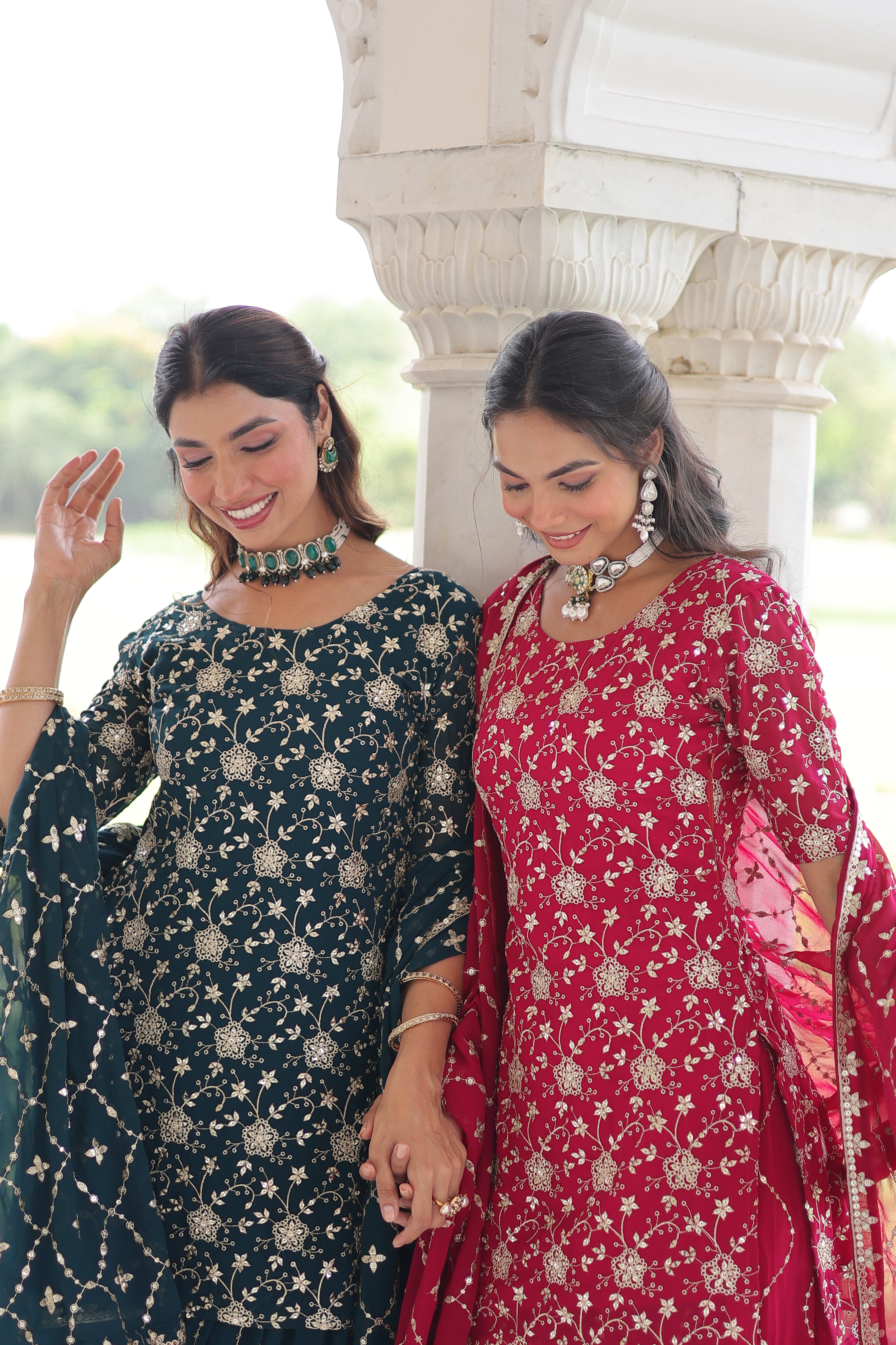 Georgette Sequins Embroidered Wedding Sharara Suit