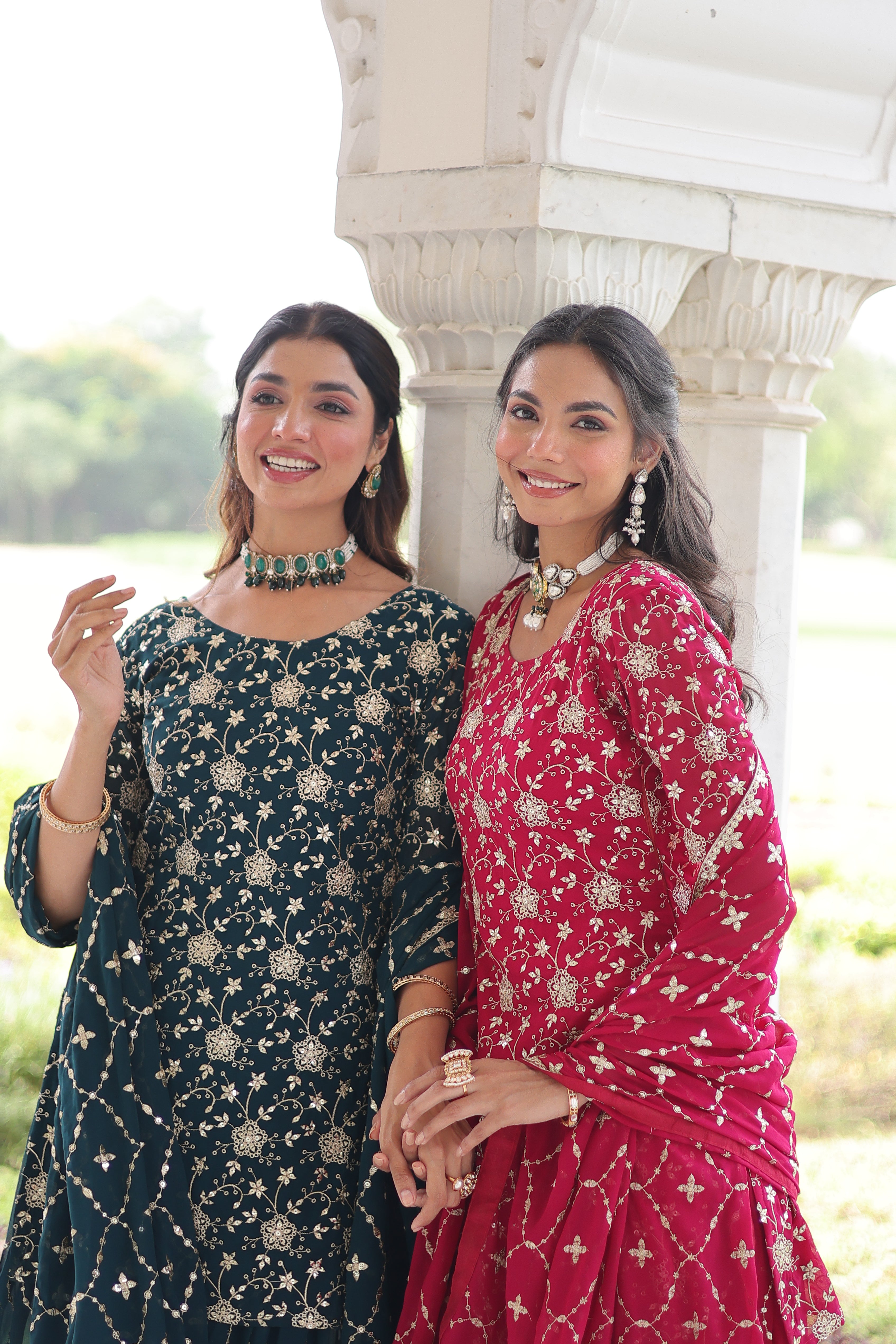 Georgette Sequins Embroidered Wedding Sharara Suit