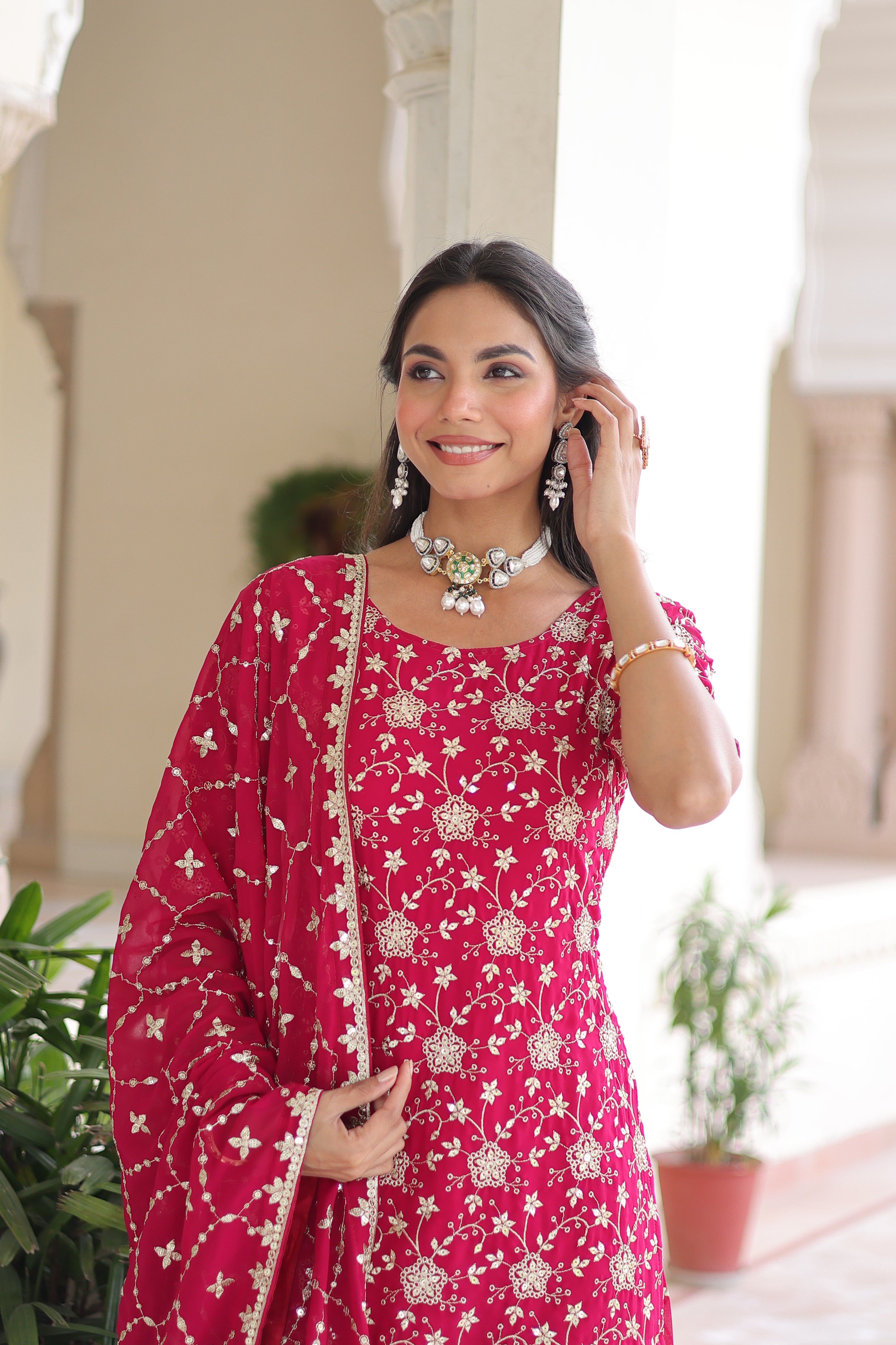 Georgette Sequins Embroidered Wedding Sharara Suit