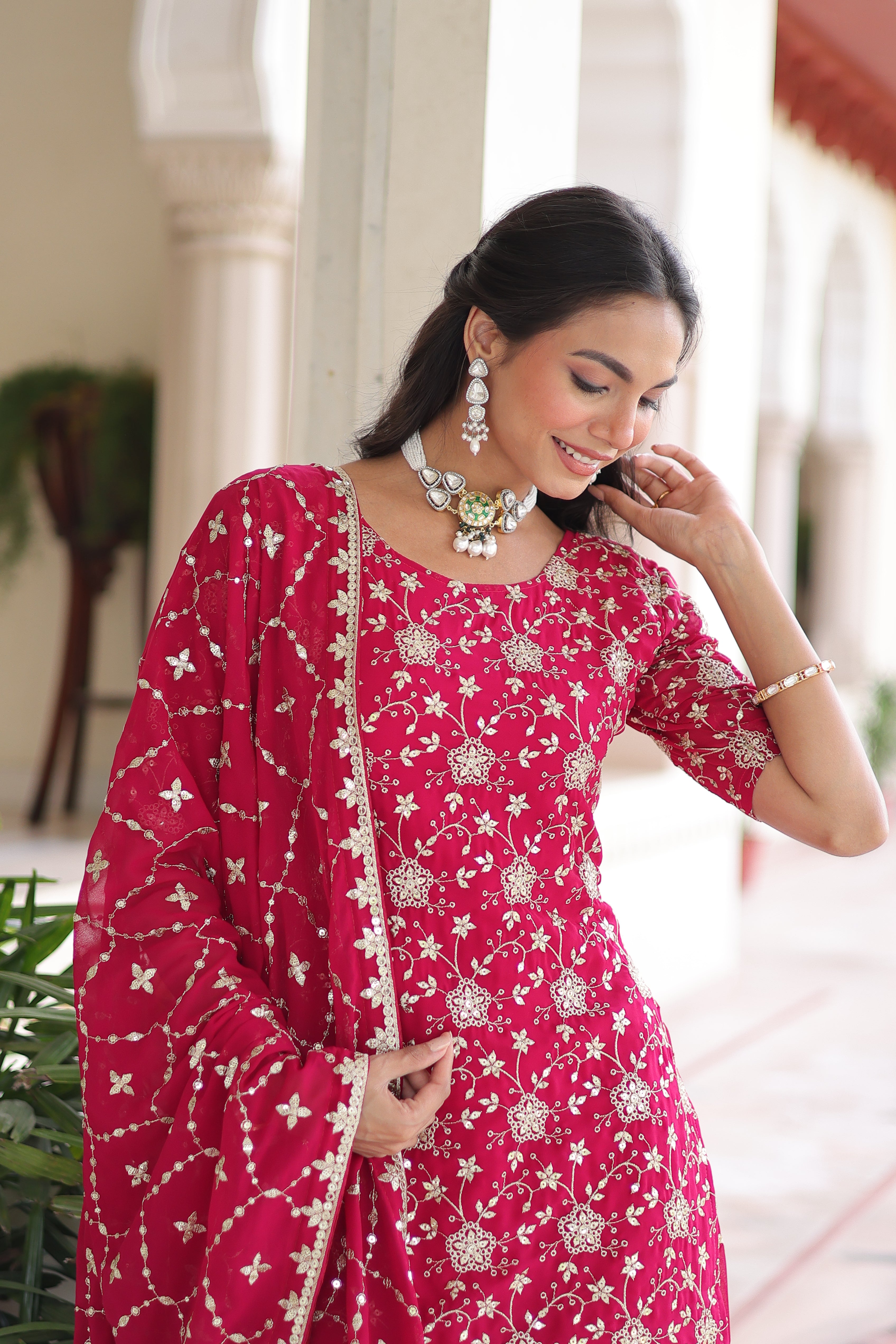 Georgette Sequins Embroidered Wedding Sharara Suit