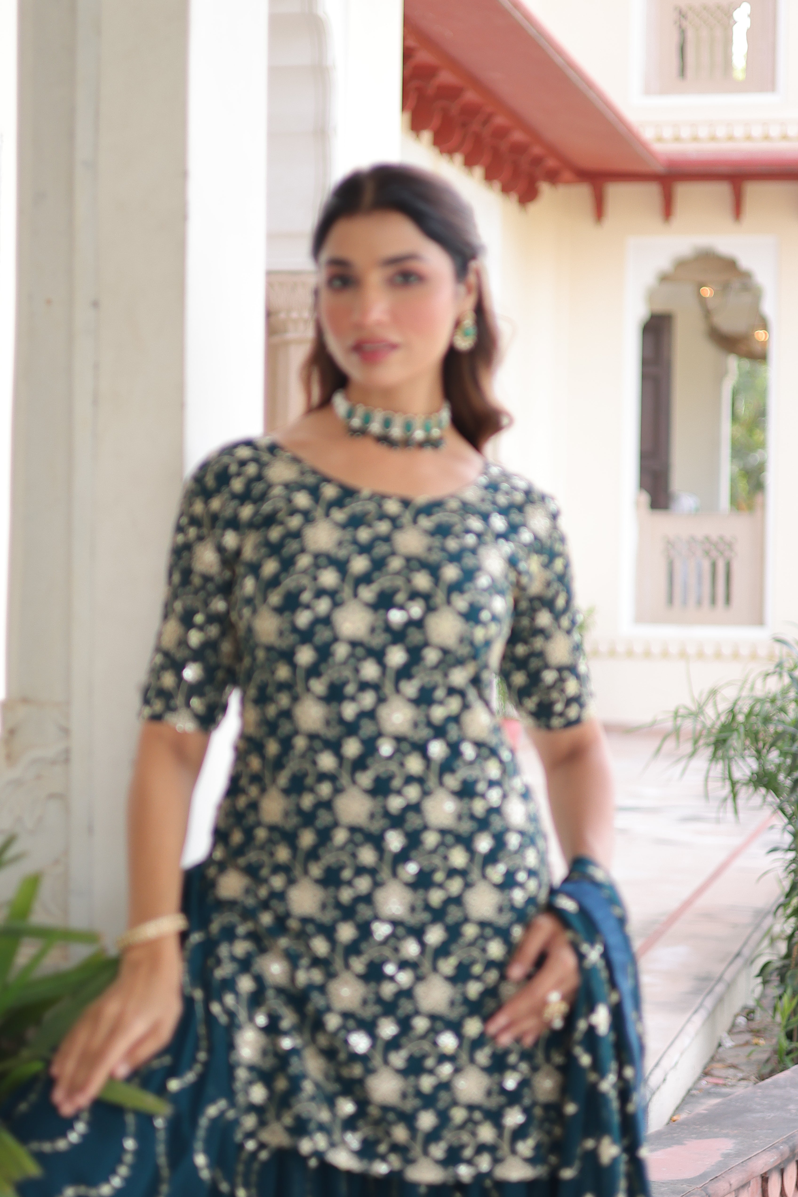 Georgette Sequins Embroidered Wedding Sharara Suit