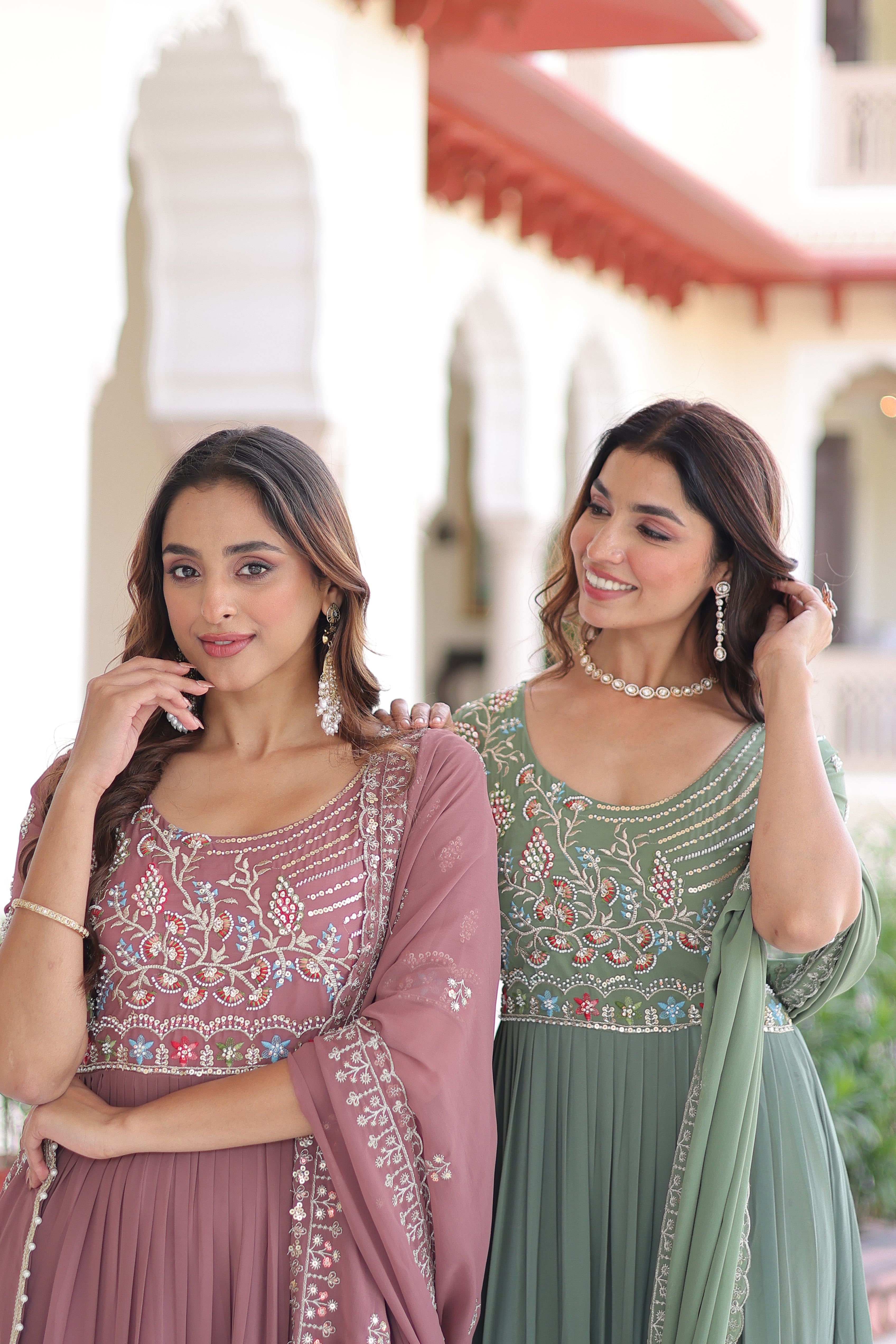 Georgette Sequins Festive Wear Gown With Dupatta
