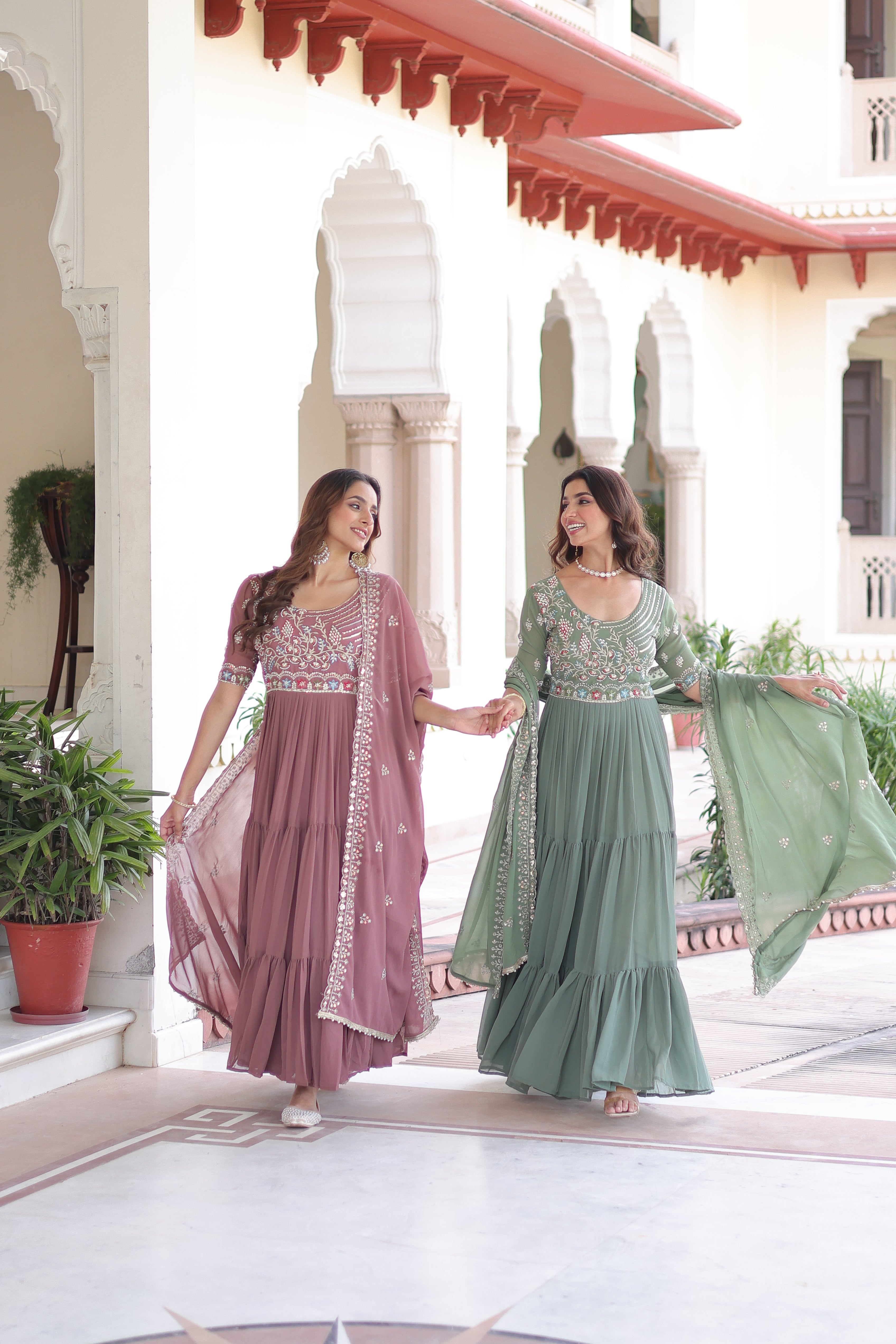 Georgette Sequins Festive Wear Gown With Dupatta
