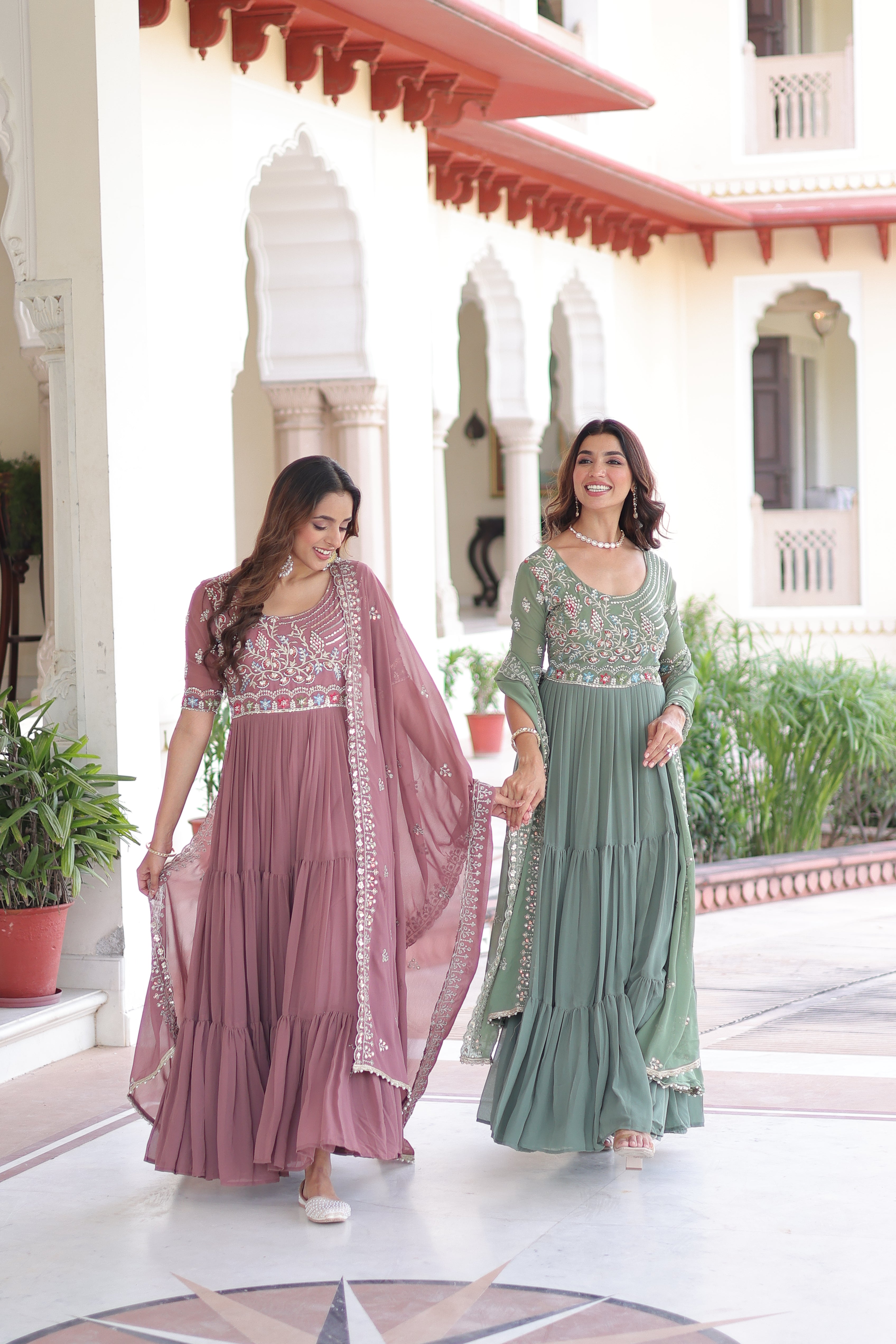 Georgette Sequins Festive Wear Gown With Dupatta