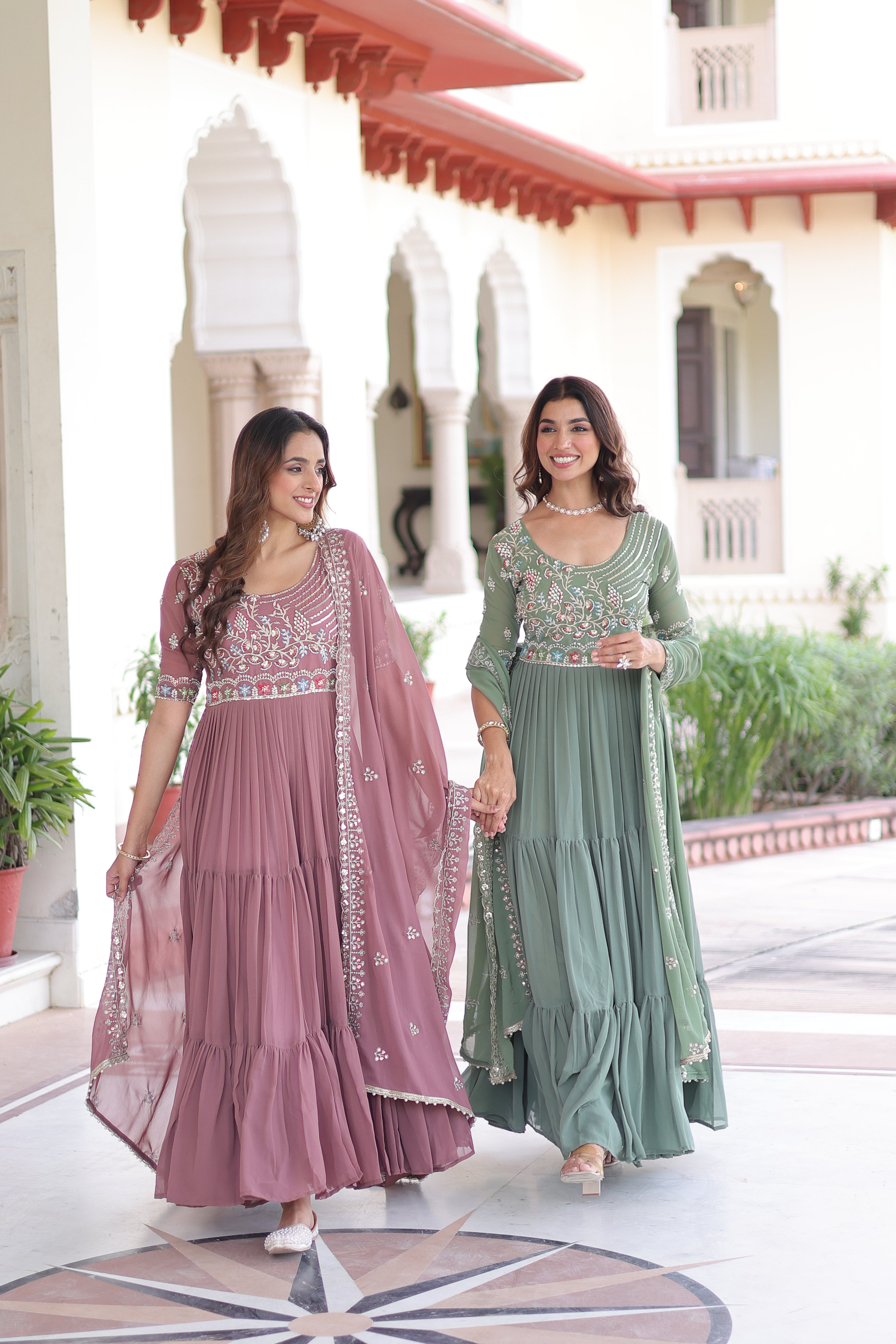 Georgette Sequins Festive Wear Gown With Dupatta