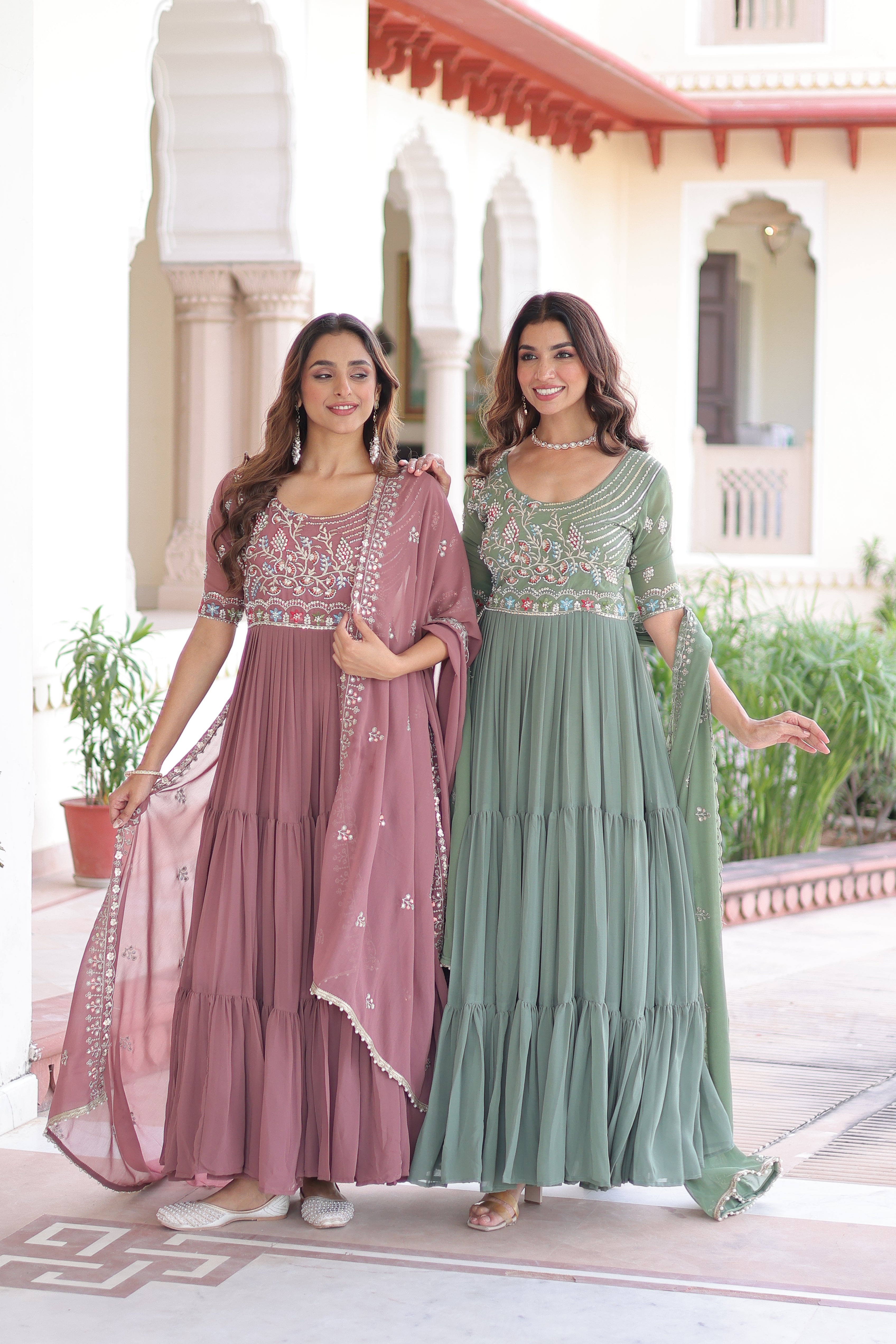 Georgette Sequins Festive Wear Gown With Dupatta