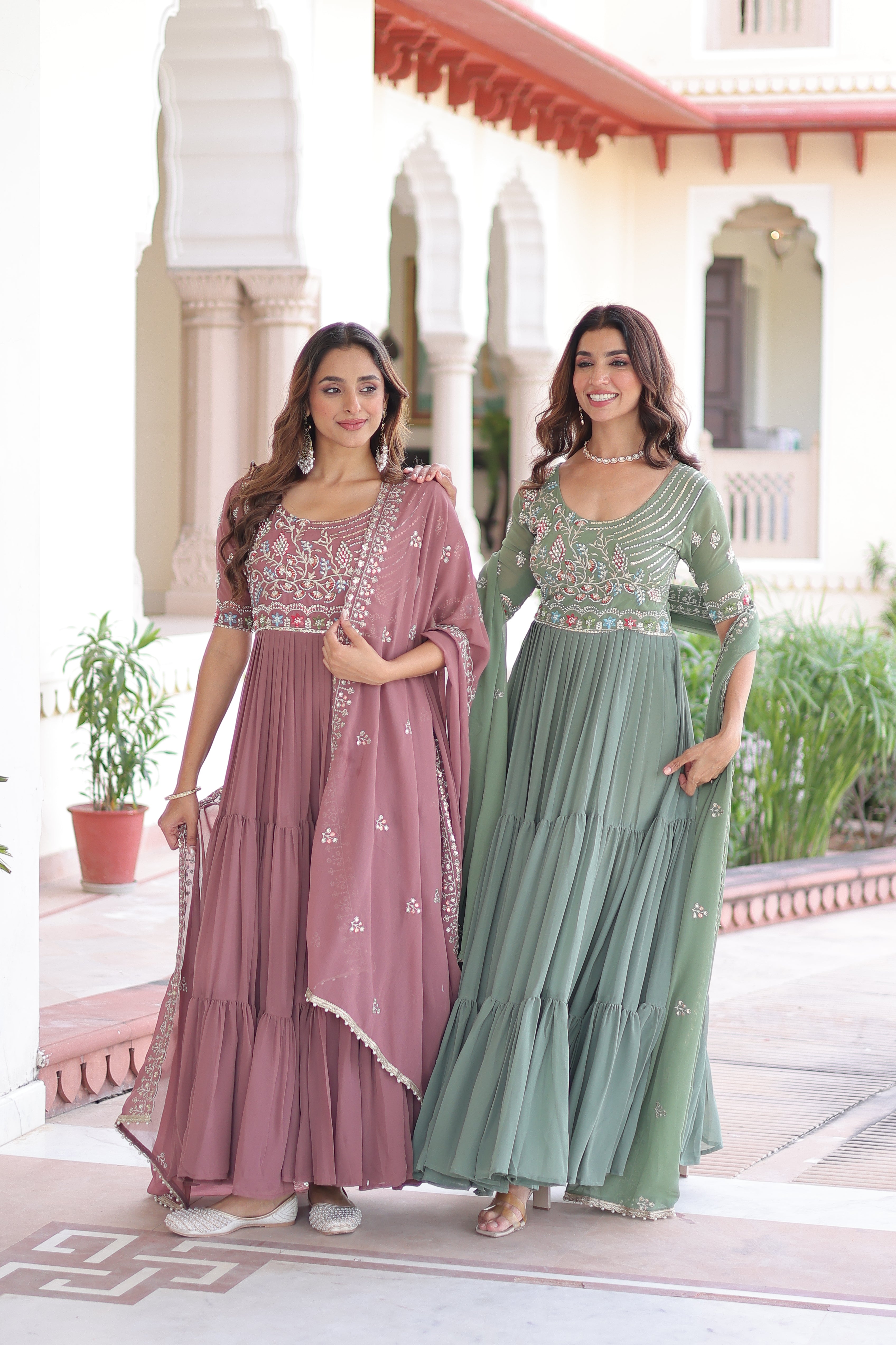 Georgette Sequins Festive Wear Gown With Dupatta