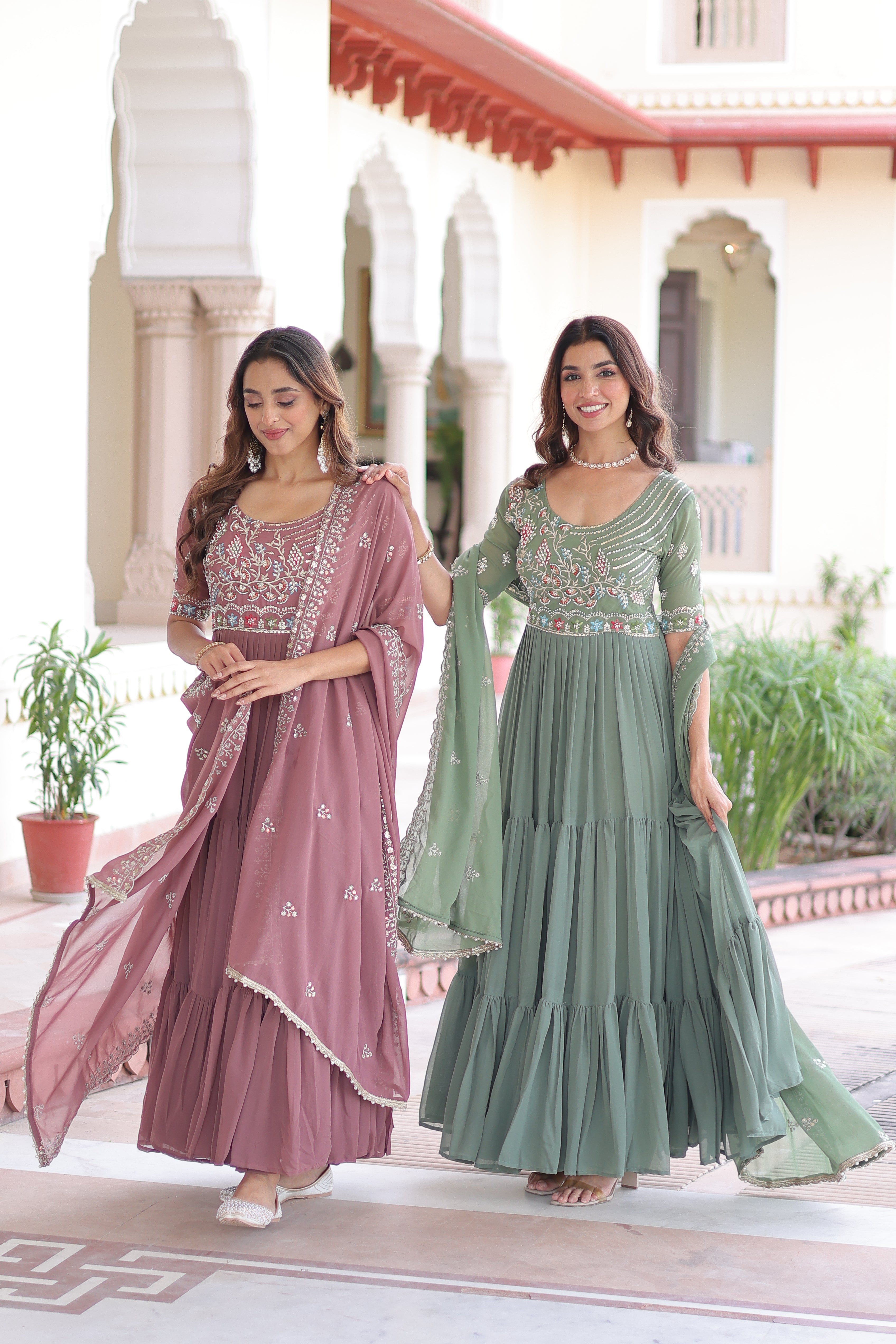 Georgette Sequins Festive Wear Gown With Dupatta