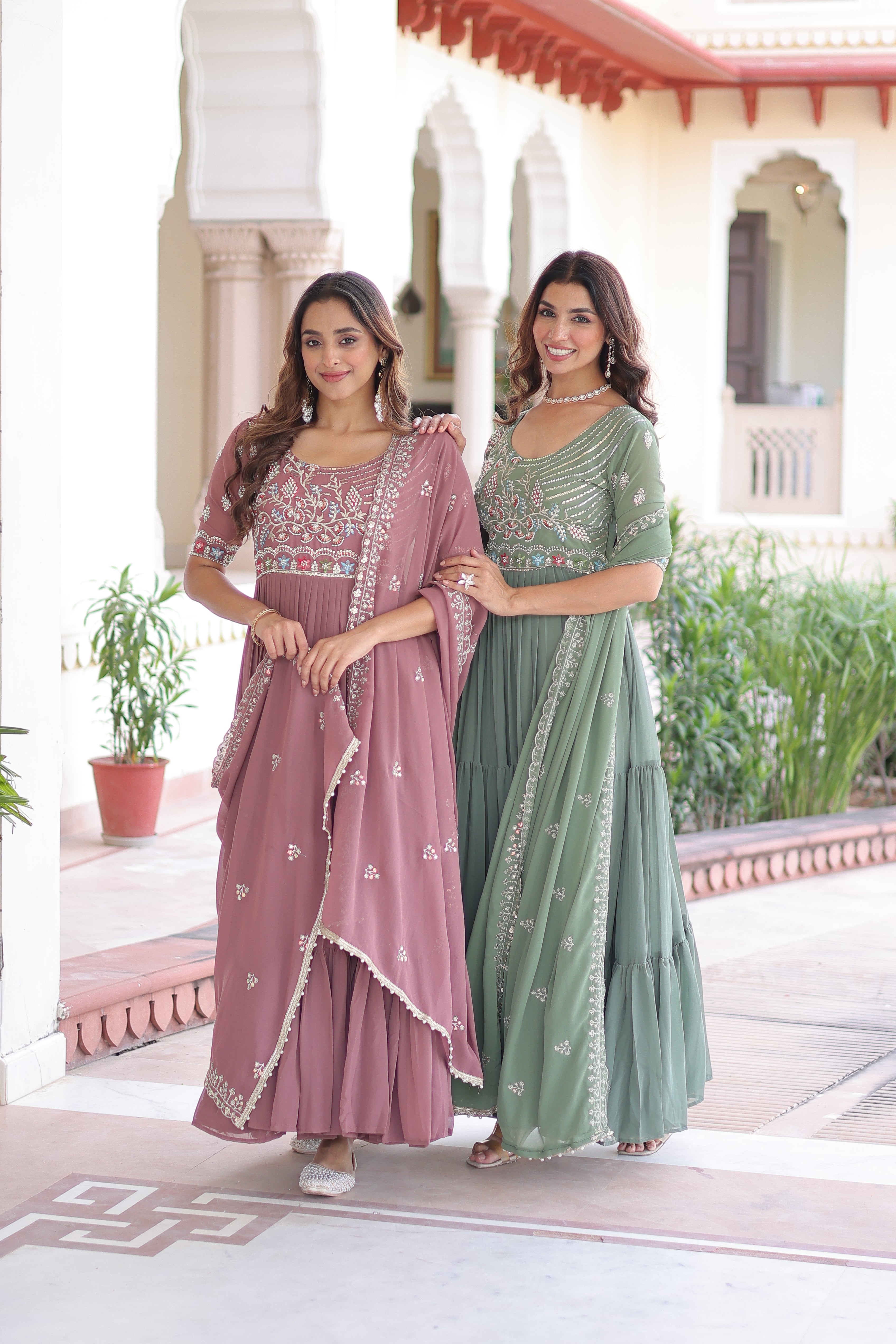 Georgette Sequins Festive Wear Gown With Dupatta
