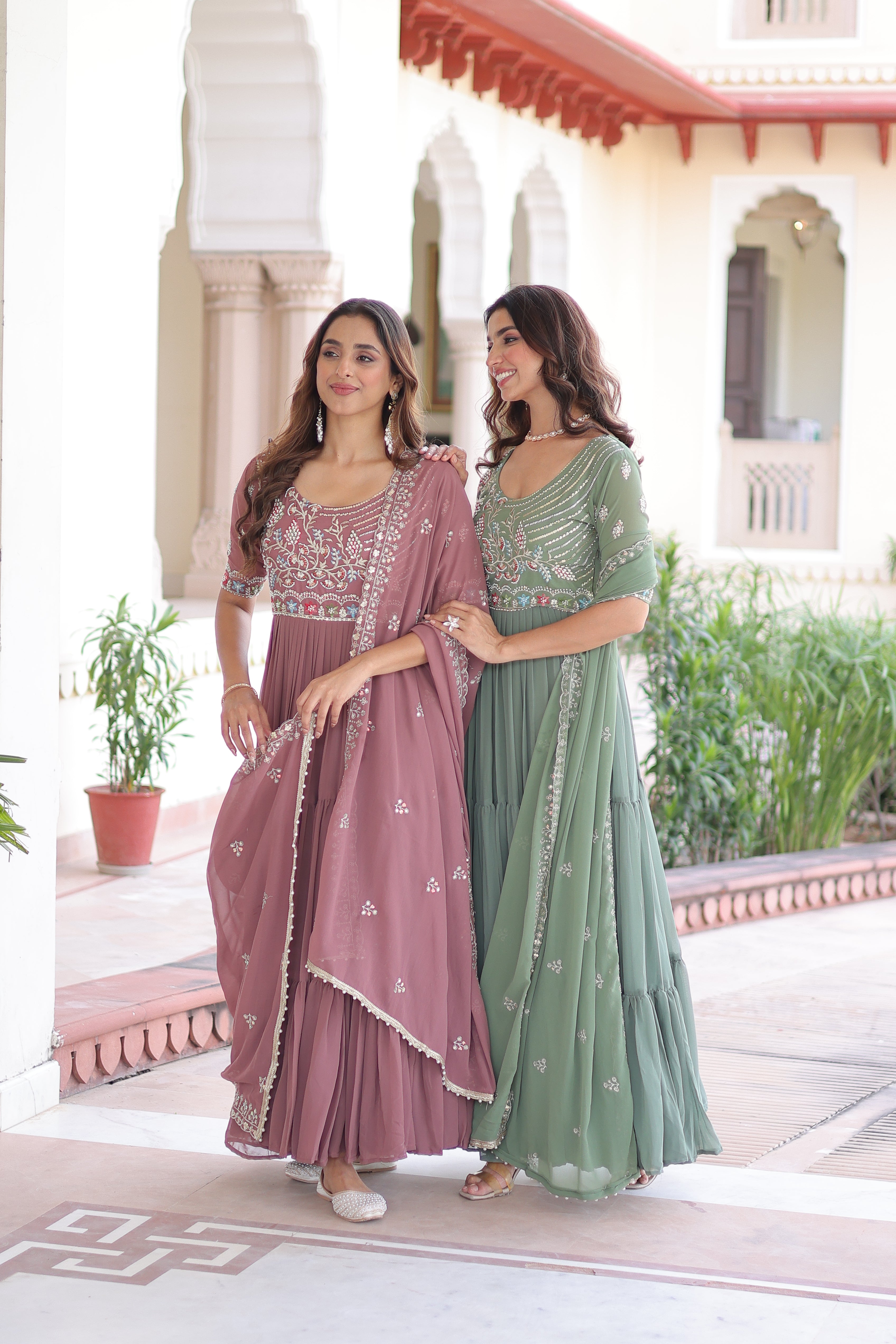 Georgette Sequins Festive Wear Gown With Dupatta