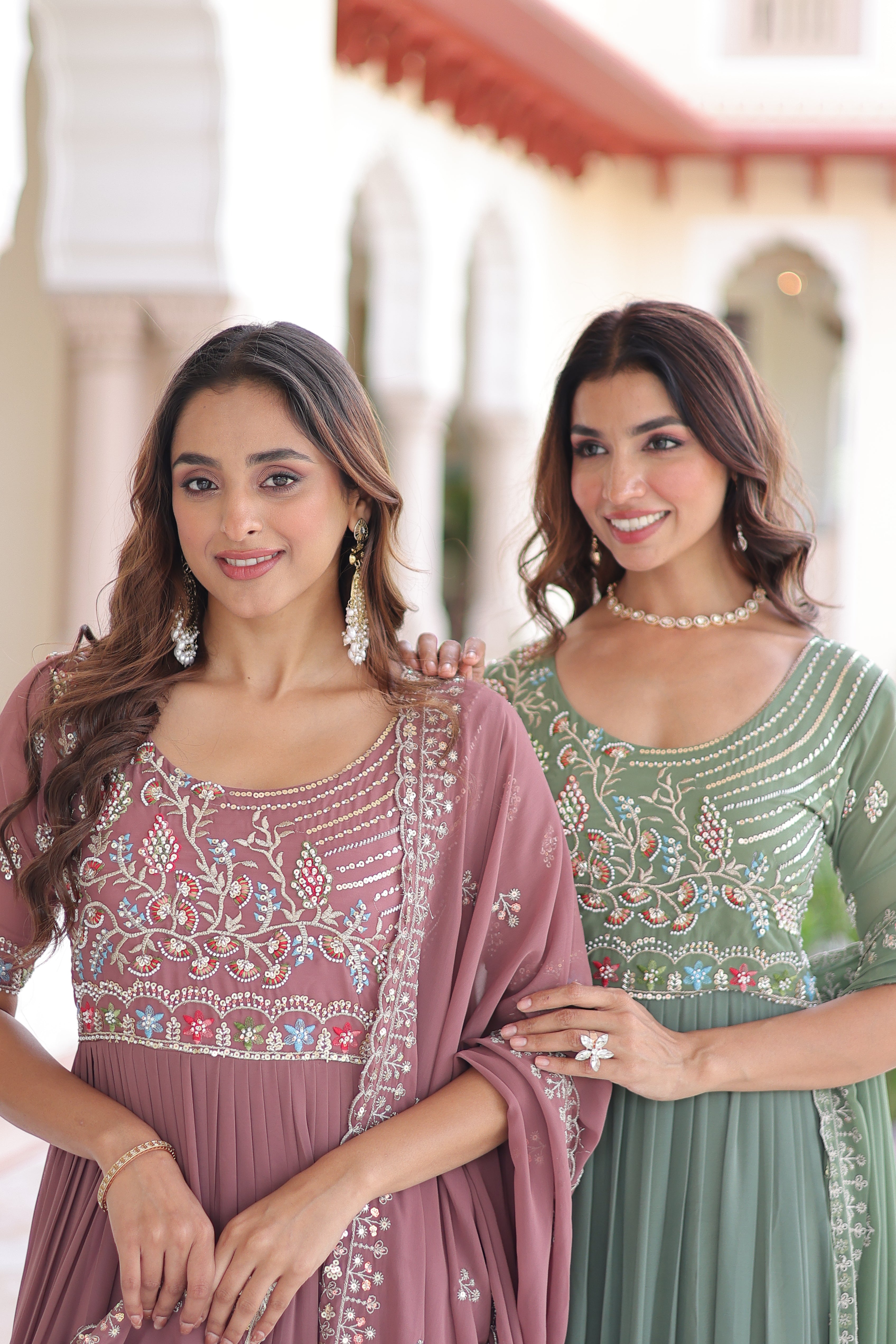 Georgette Sequins Festive Wear Gown With Dupatta