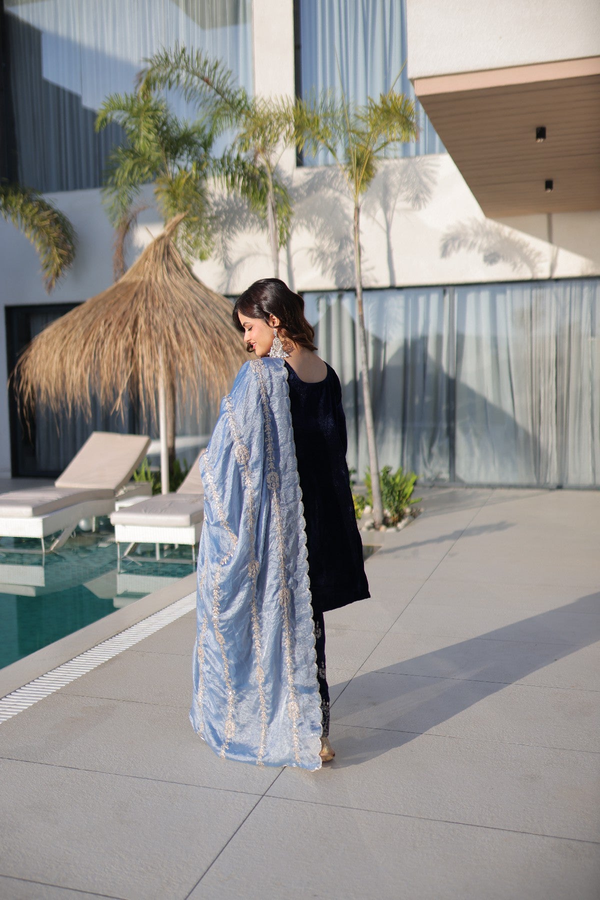 Blue Velvet Zari Embroidered Festive Salwar Kameez