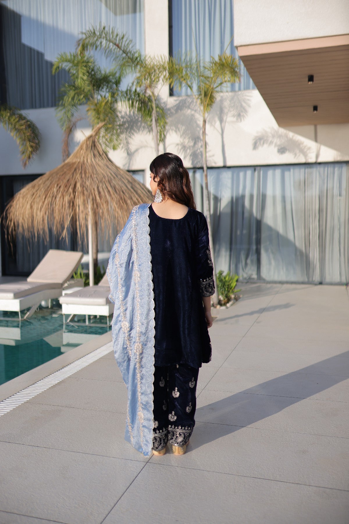 Blue Velvet Zari Embroidered Festive Salwar Kameez