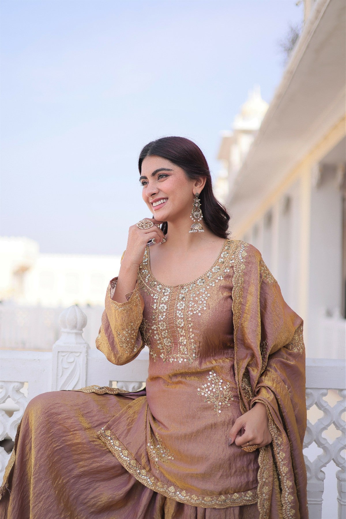 Sequins Crushed Fabric Festival Palazzo Suit for Women