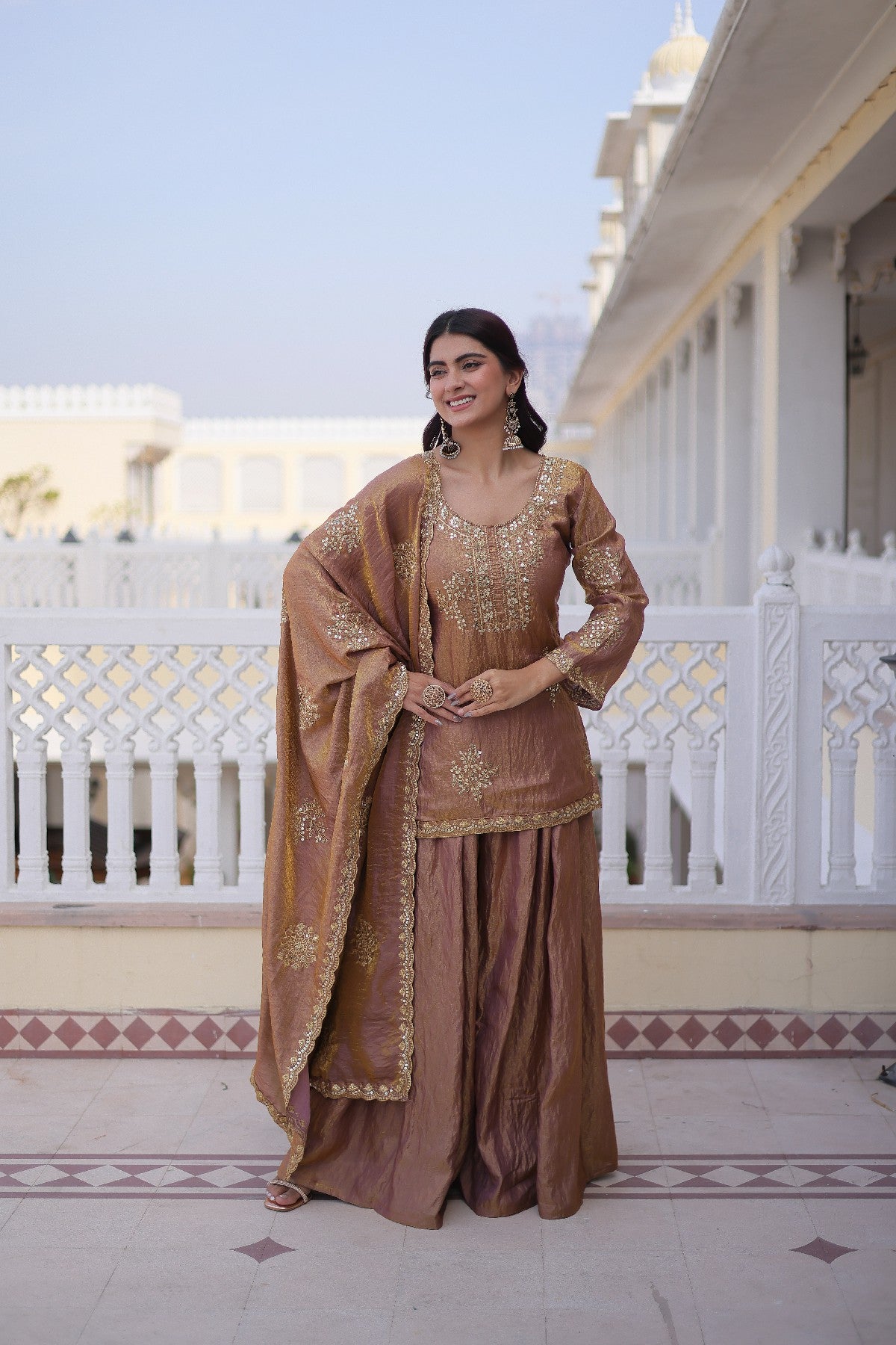 Sequins Crushed Fabric Festival Palazzo Suit for Women