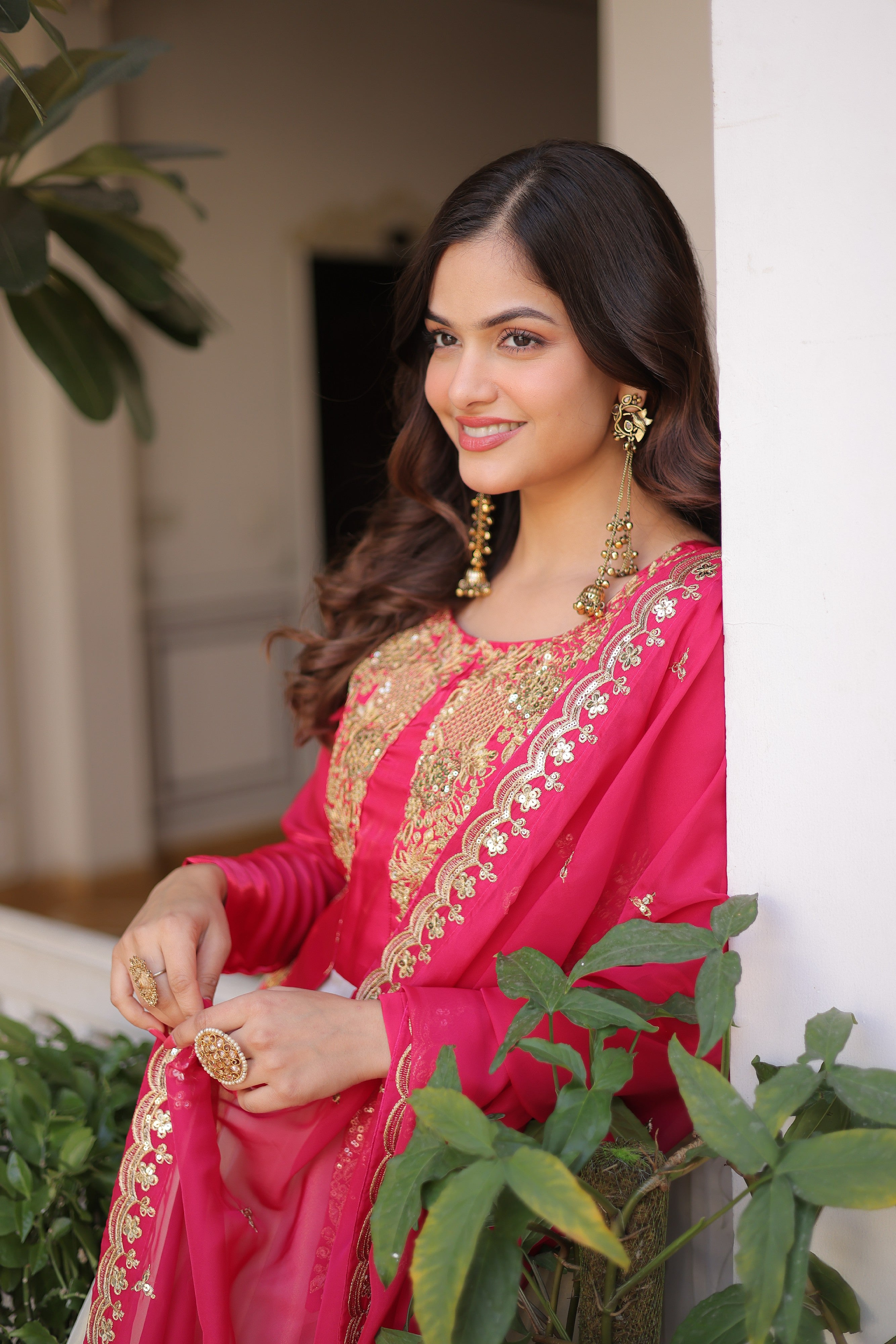 Silk Thread Embroidered Festival Gown With Dupatta