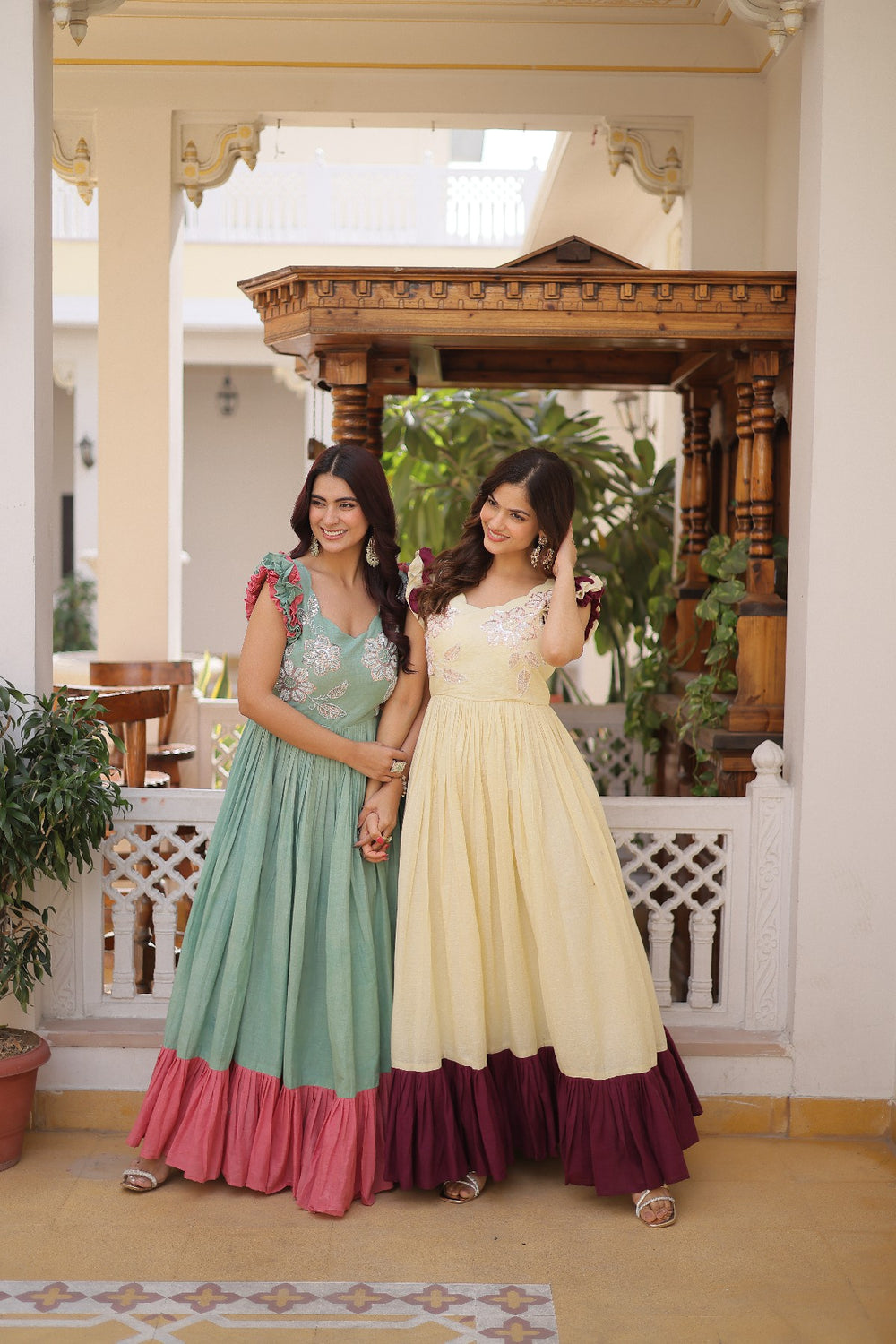 cream Stunning Cotton Embroidered Traditional Indian Gown for Women