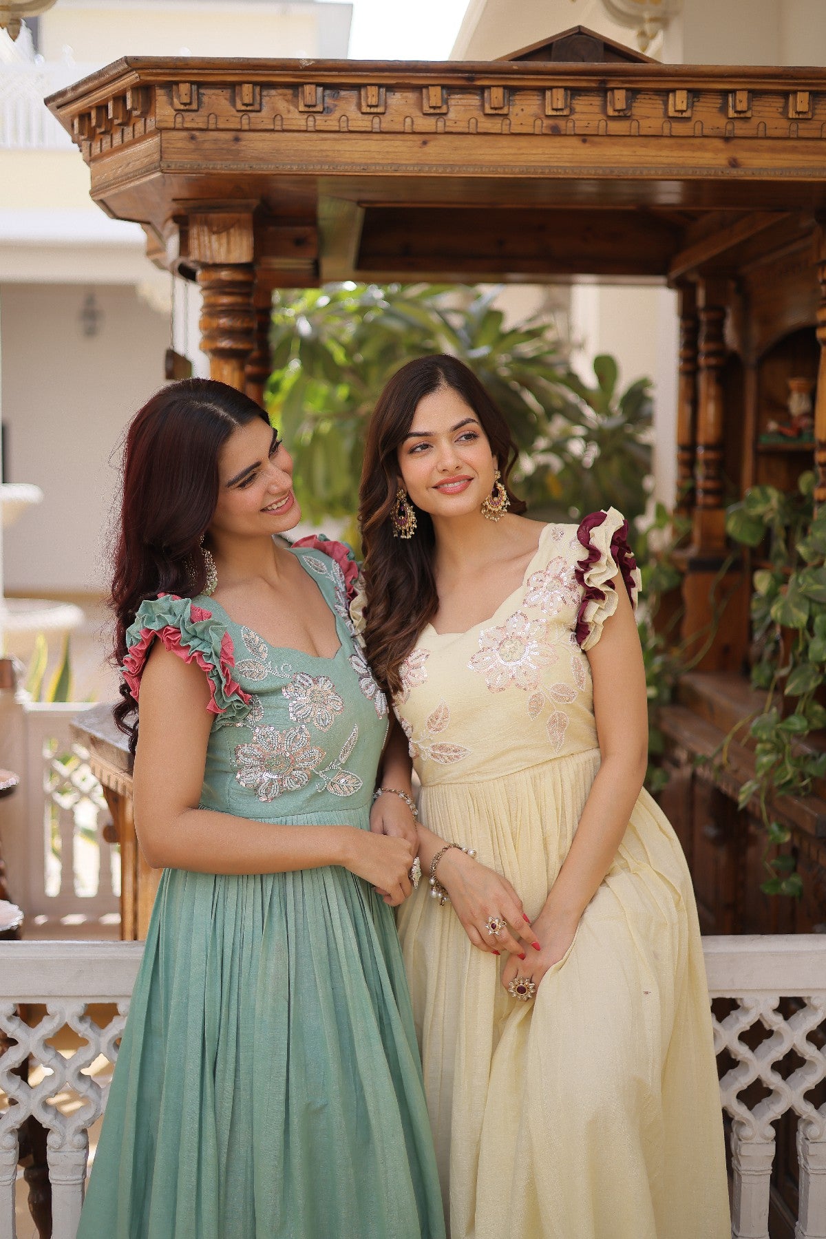 cream Stunning Cotton Embroidered Traditional Indian Gown for Women