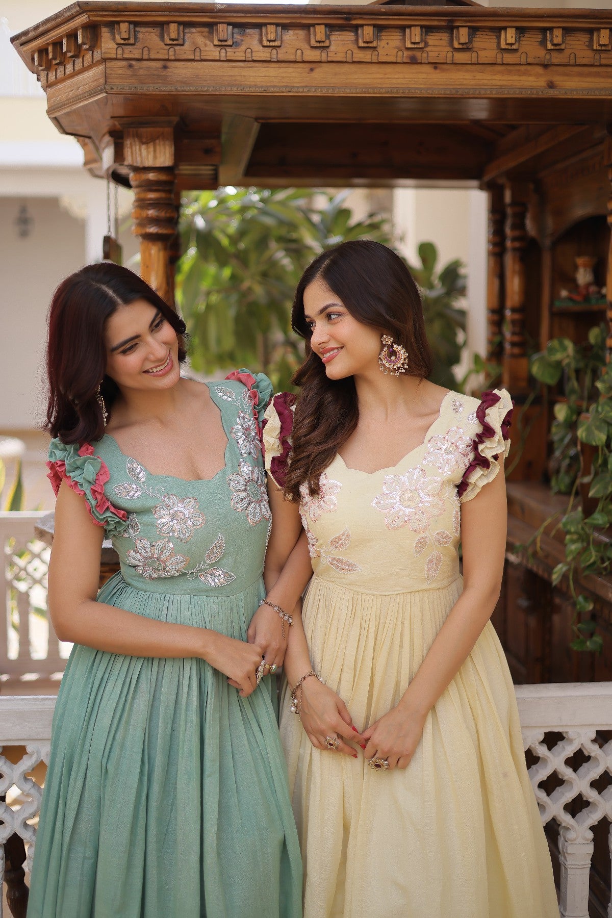 cream Stunning Cotton Embroidered Traditional Indian Gown for Women