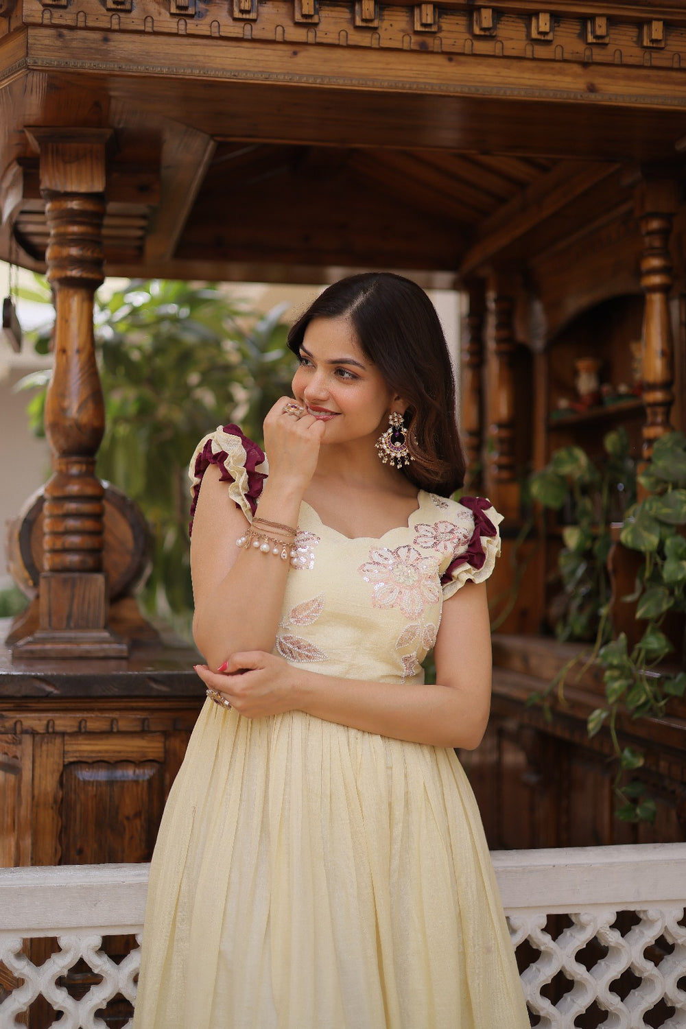 cream Stunning Cotton Embroidered Traditional Indian Gown for Women