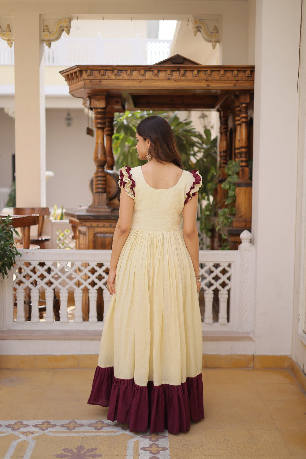 cream Stunning Cotton Embroidered Traditional Indian Gown for Women