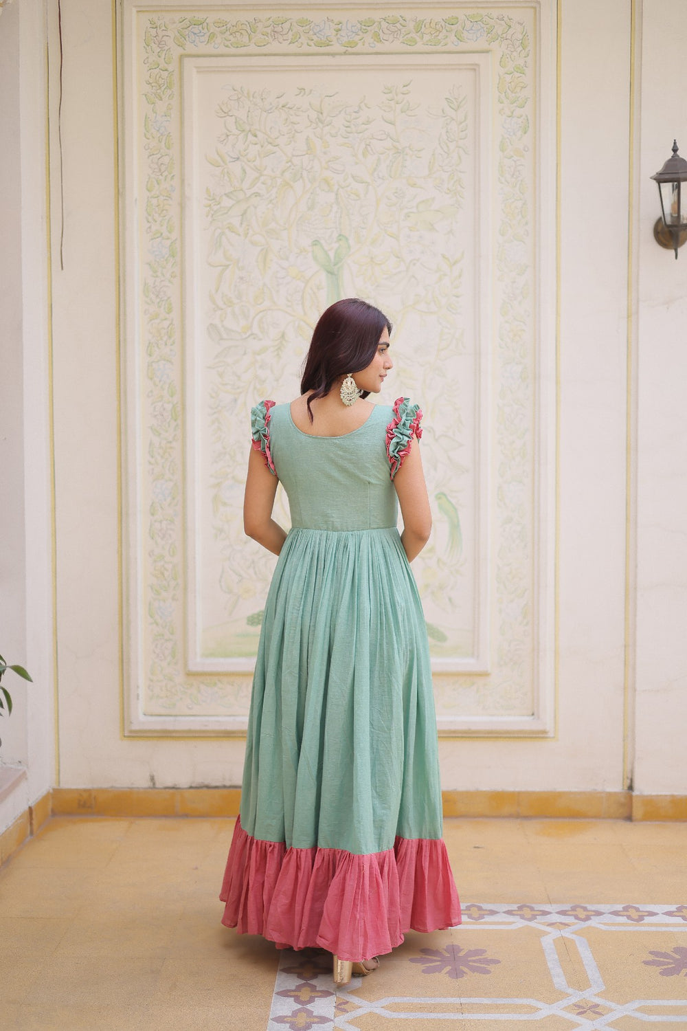 cream Stunning Cotton Embroidered Traditional Indian Gown for Women