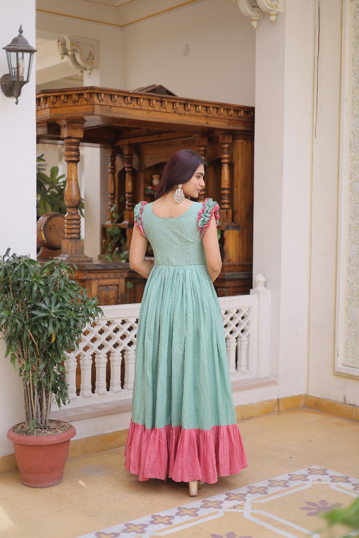 cream Stunning Cotton Embroidered Traditional Indian Gown for Women