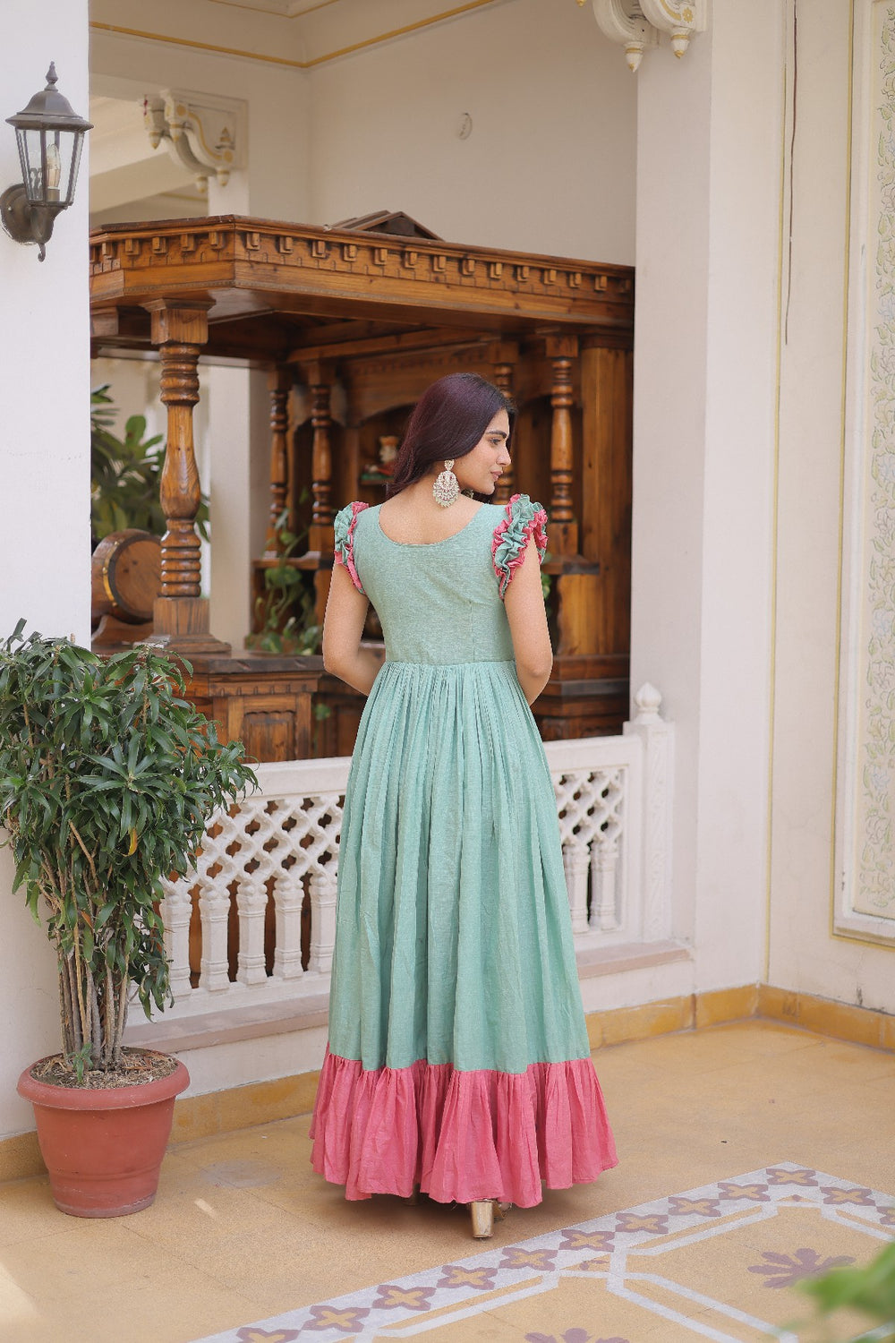 cream Stunning Cotton Embroidered Traditional Indian Gown for Women