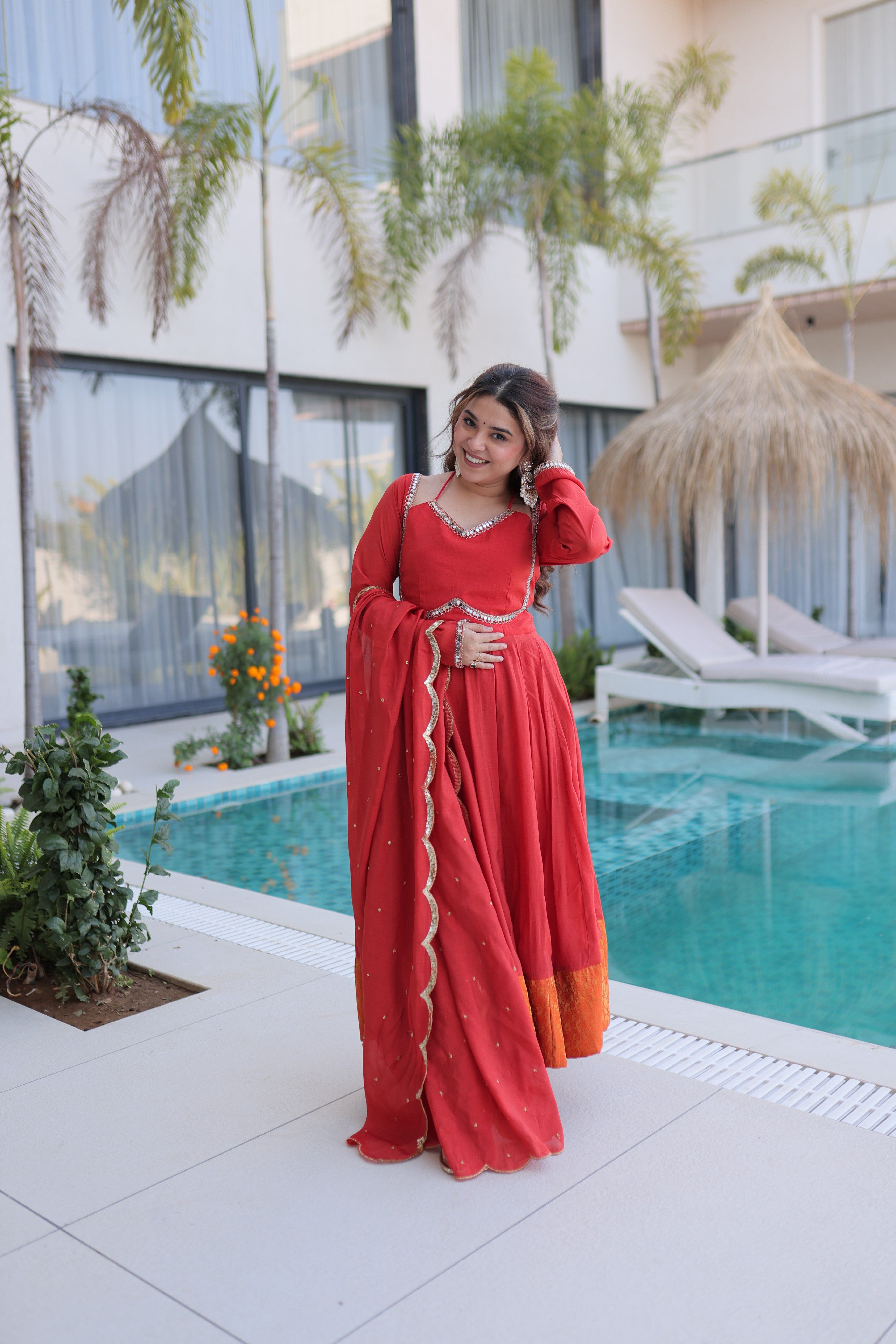 Chanderi Lace Work Mehendi Anarkali Suit With Pant