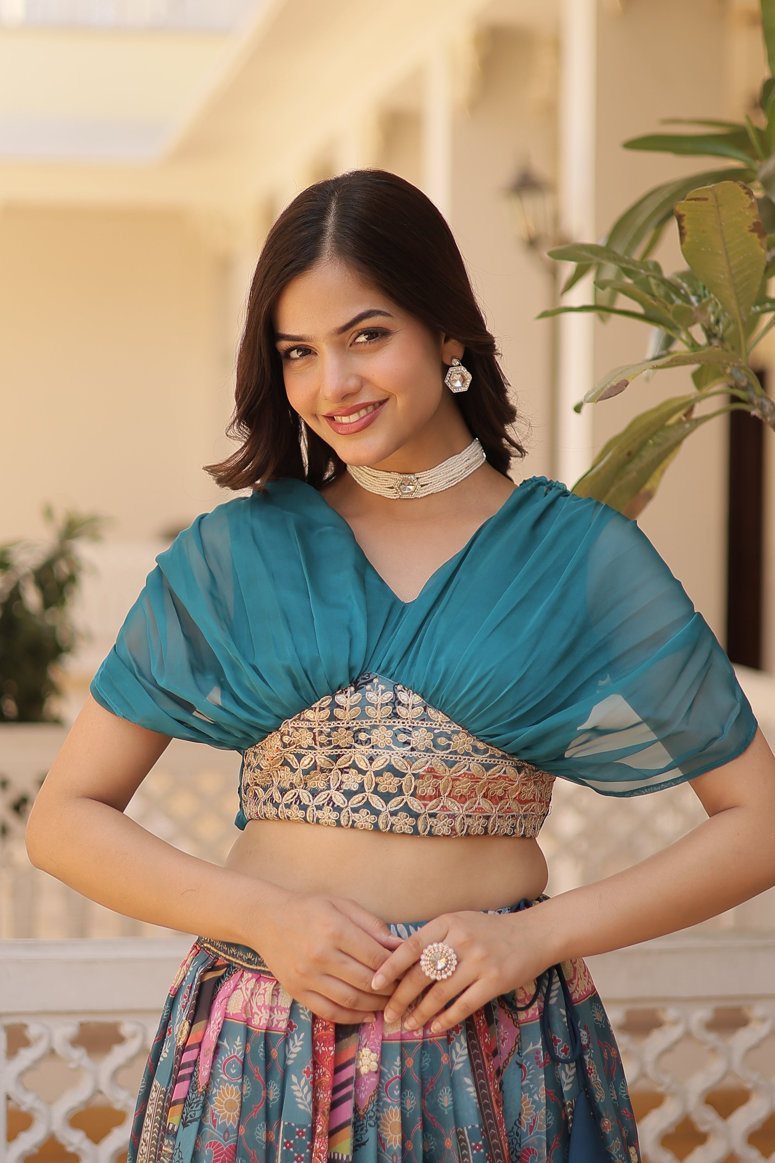 Silk Digital Printed Designer Crop Top Lehenga