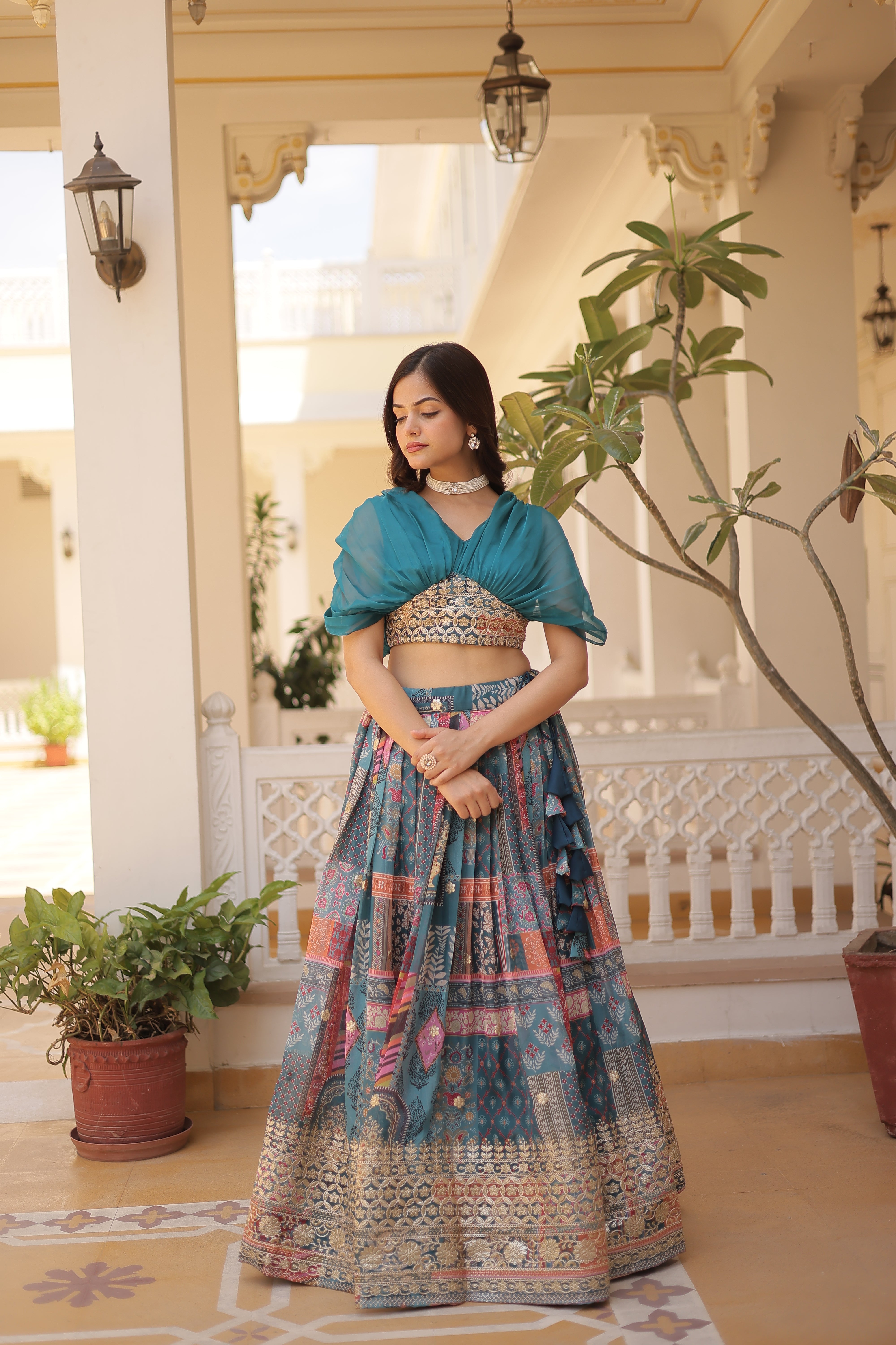 Silk Digital Printed Designer Crop Top Lehenga