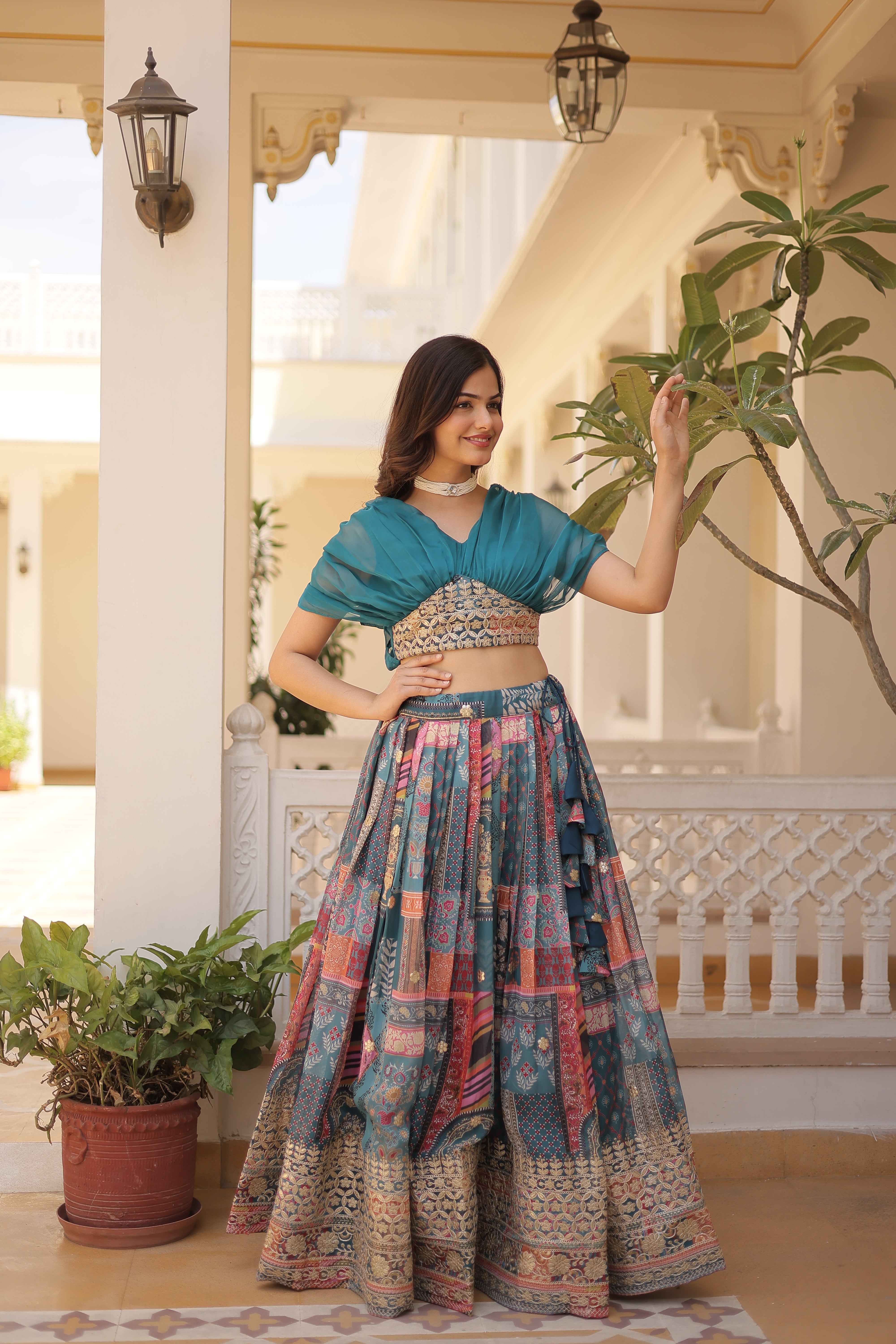 Silk Digital Printed Designer Crop Top Lehenga