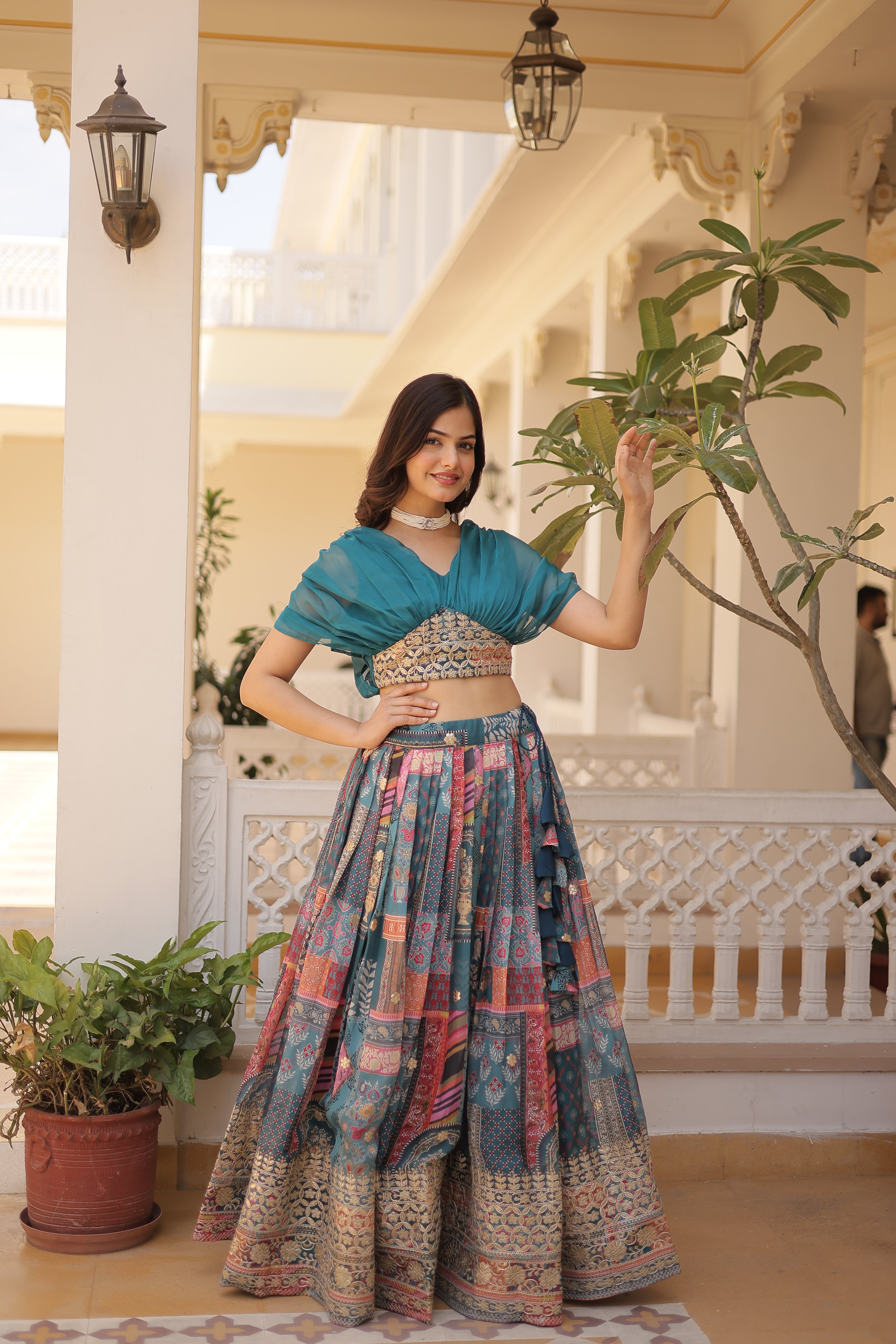 Silk Digital Printed Designer Crop Top Lehenga
