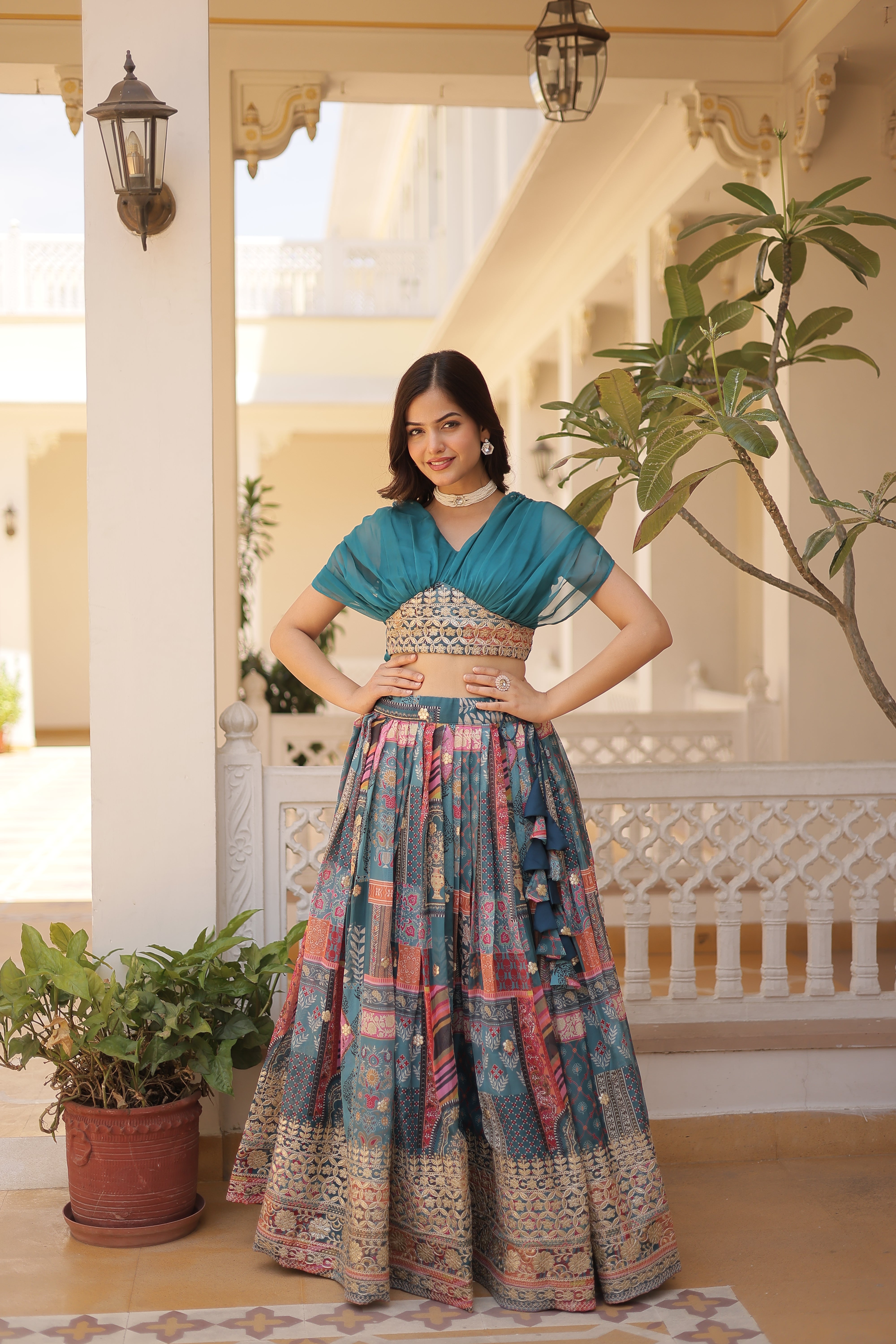 Silk Digital Printed Designer Crop Top Lehenga