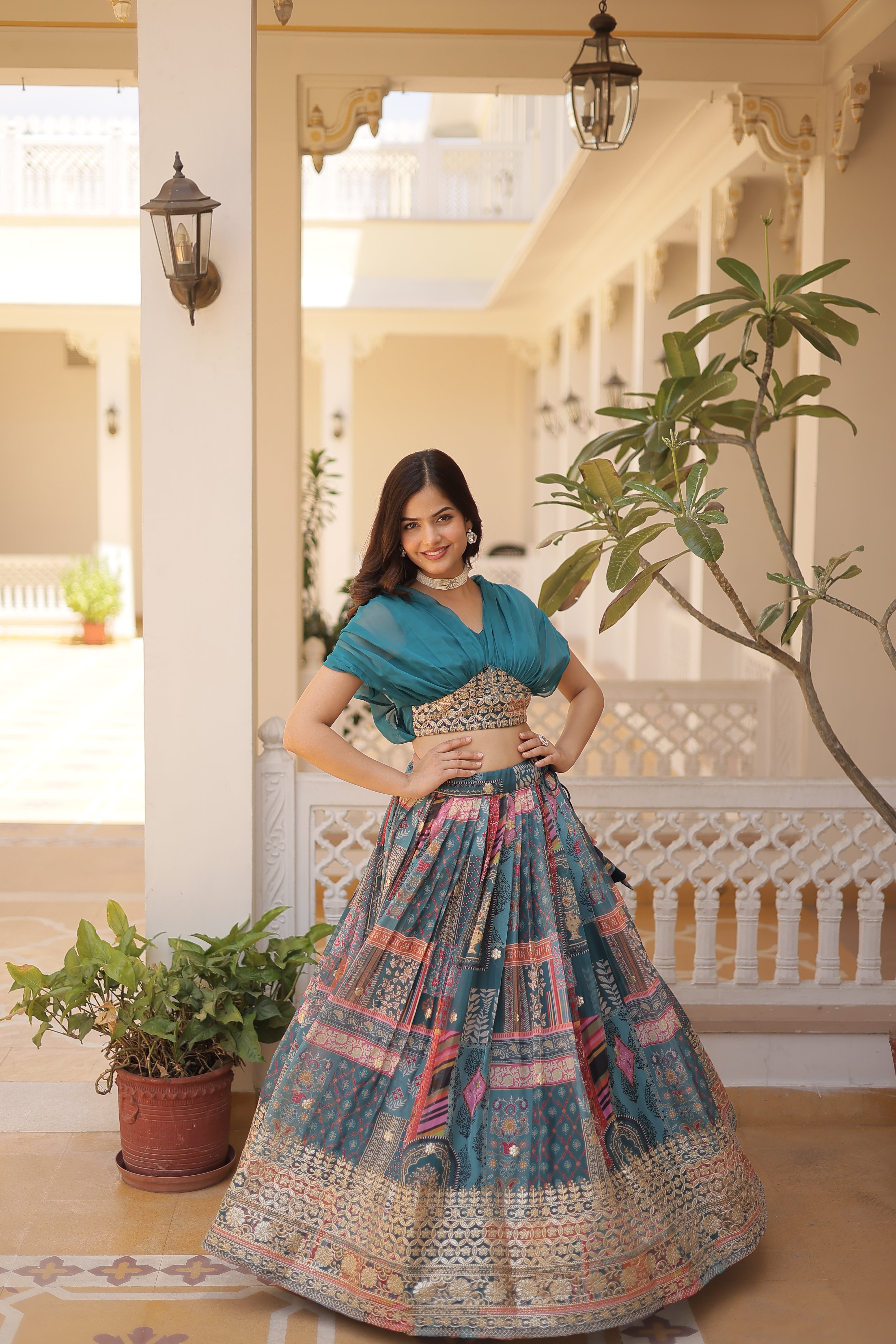 Silk Digital Printed Designer Crop Top Lehenga