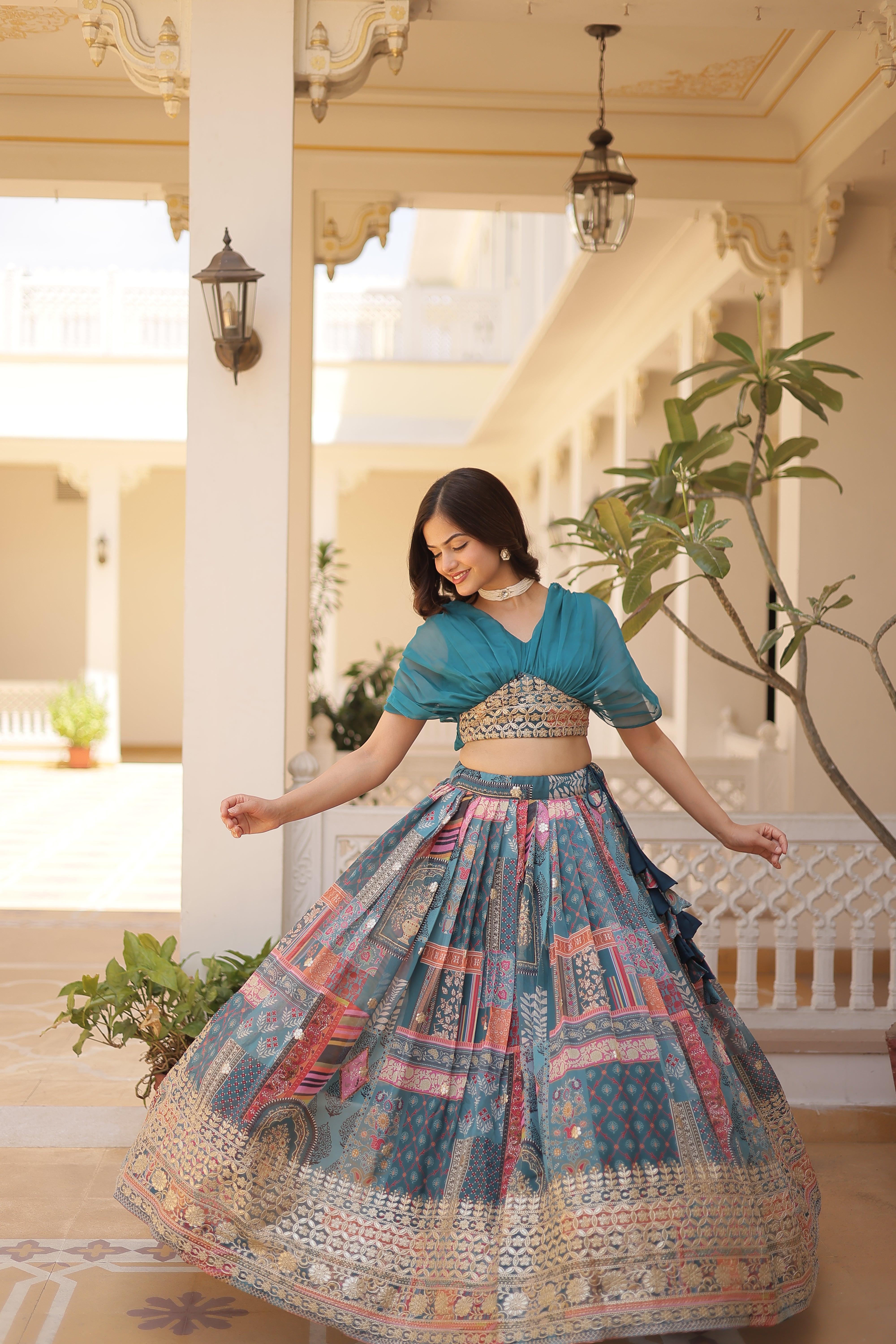 Silk Digital Printed Designer Crop Top Lehenga