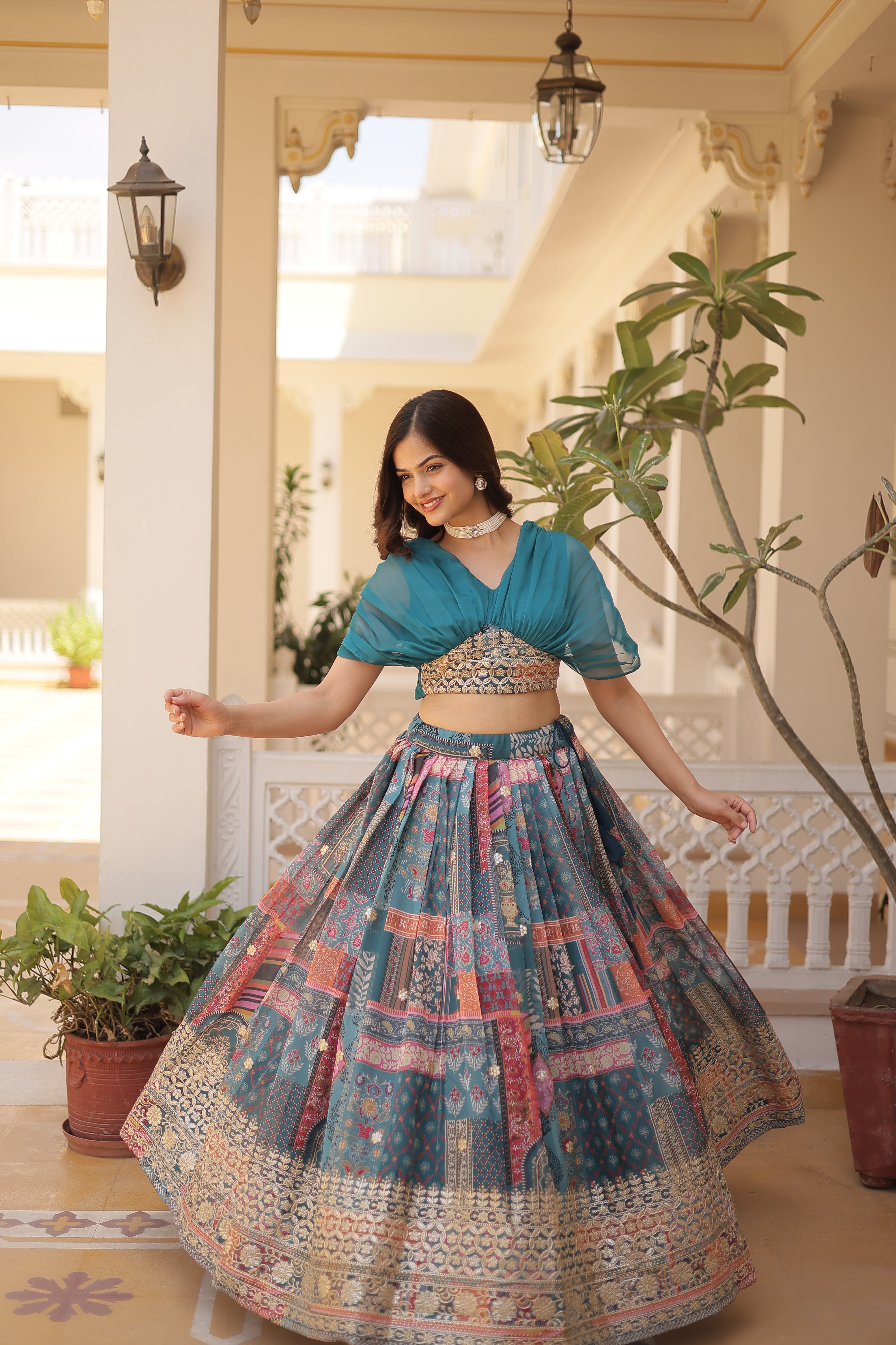 Silk Digital Printed Designer Crop Top Lehenga