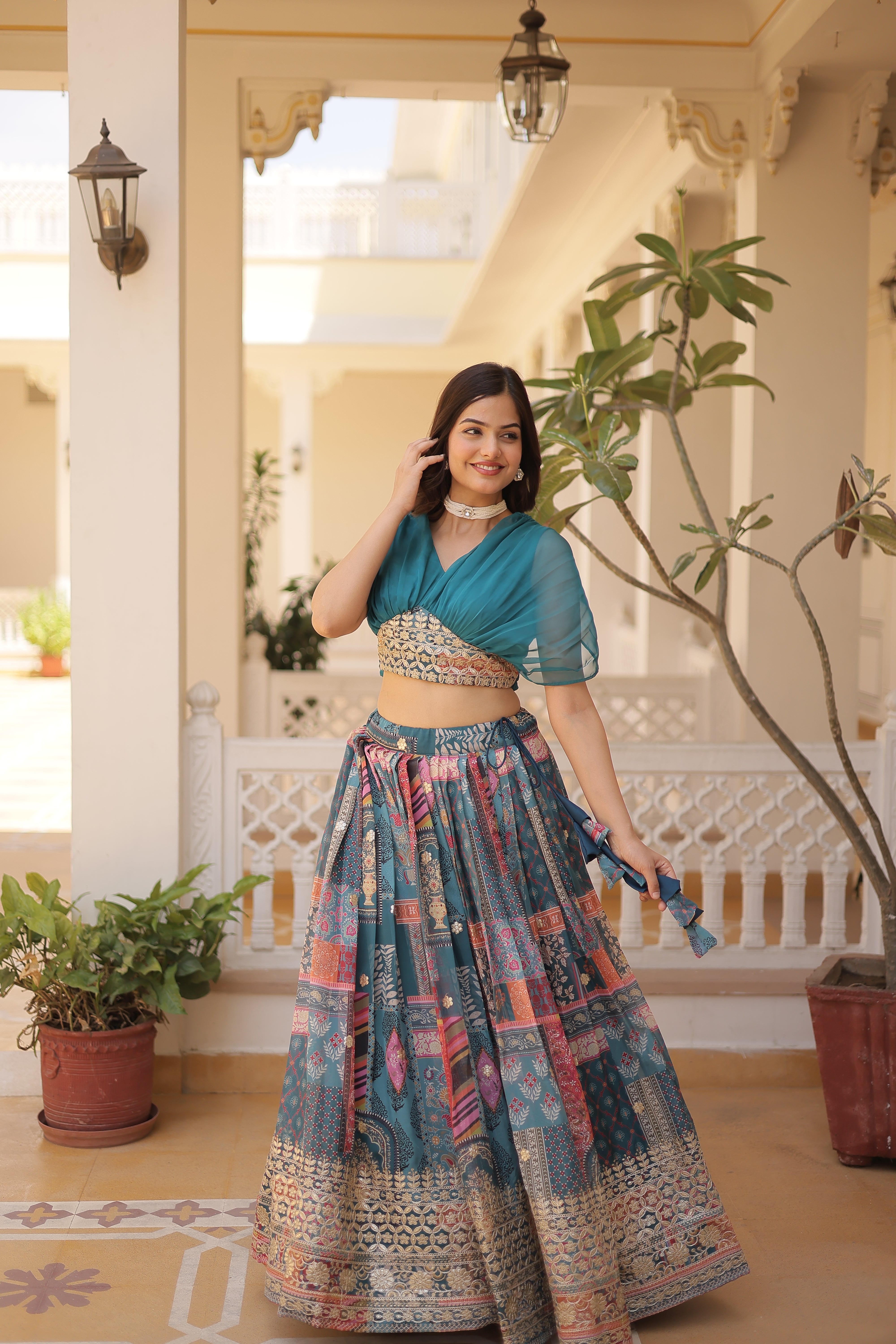 Silk Digital Printed Designer Crop Top Lehenga