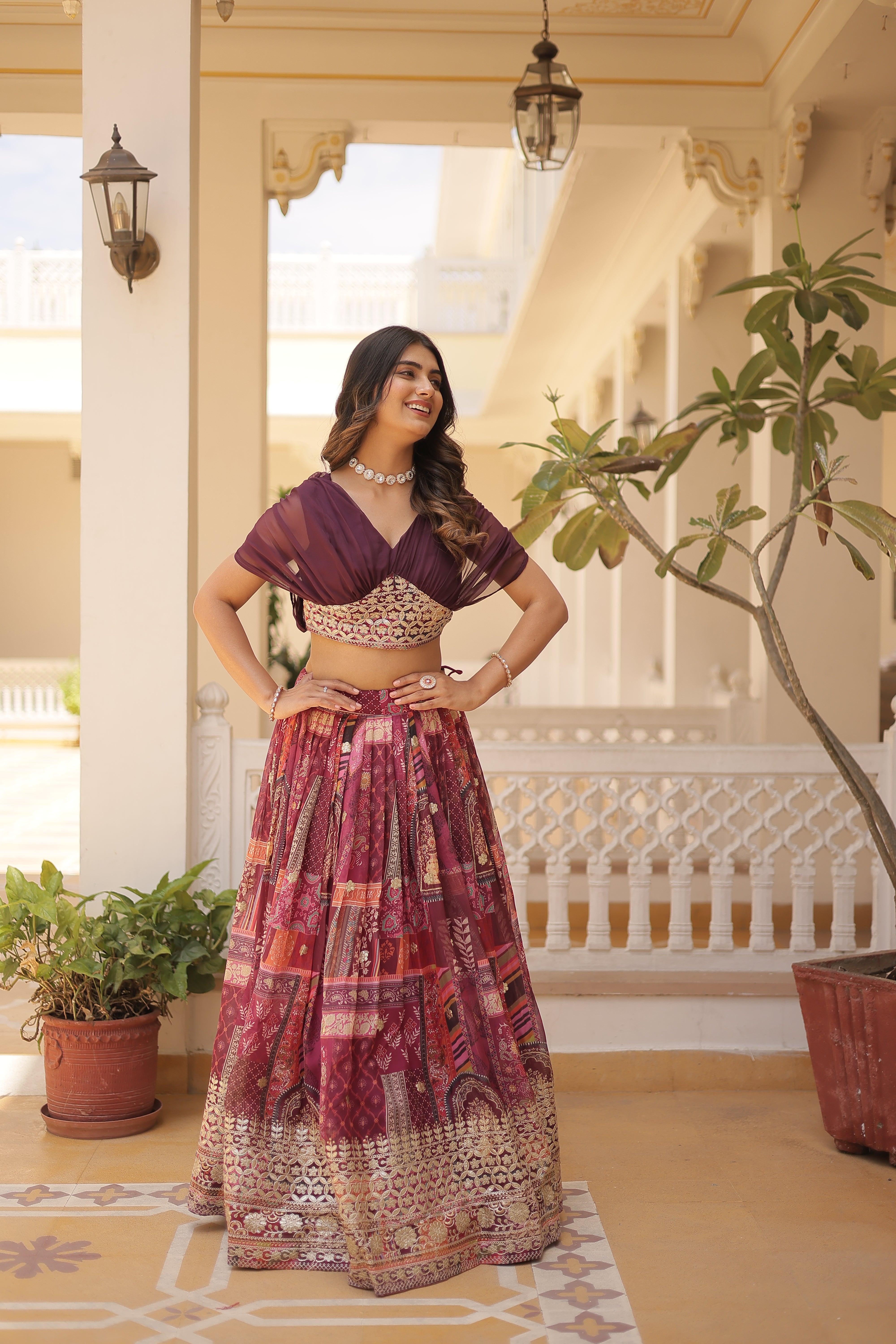 Silk Digital Printed Designer Crop Top Lehenga