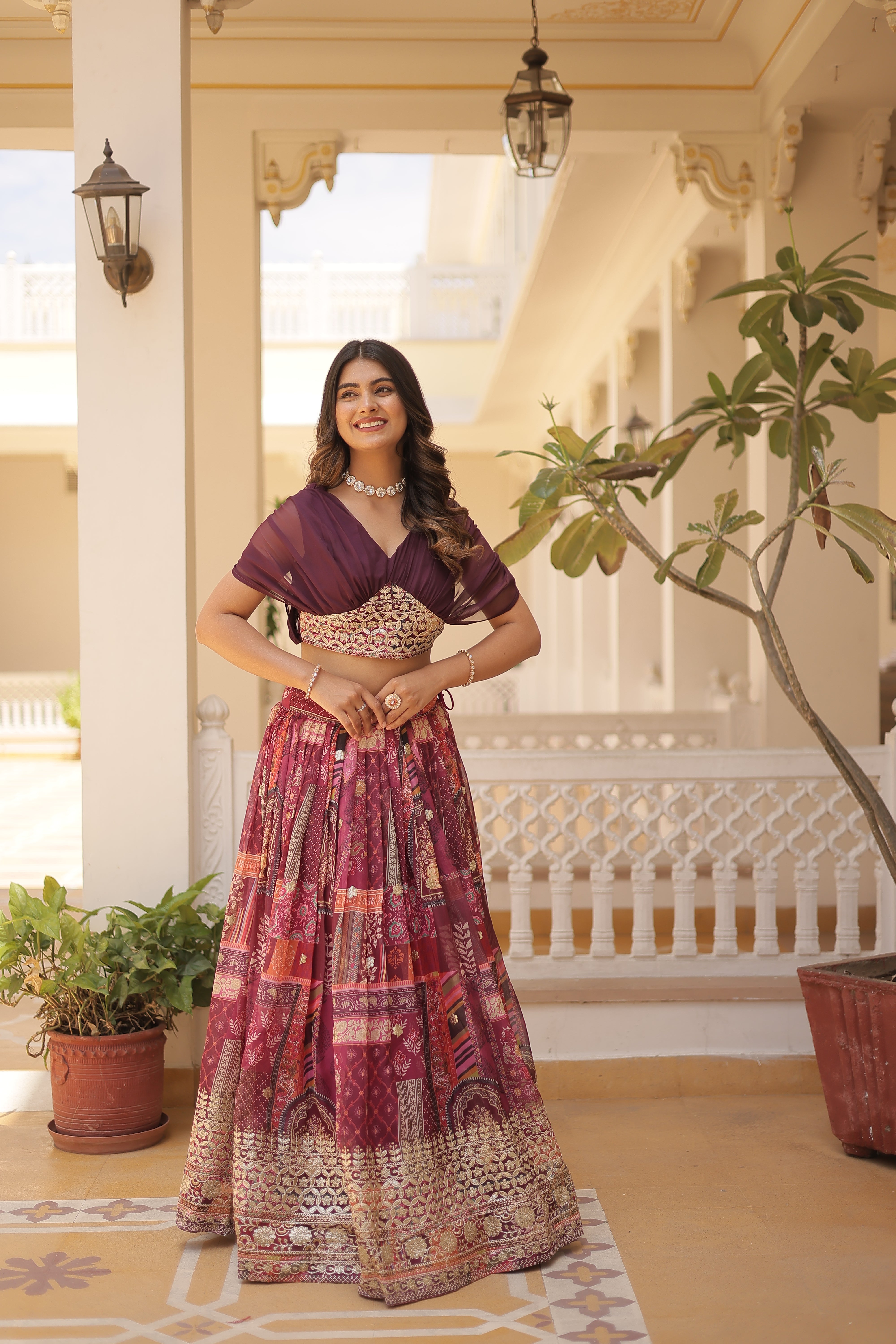 Silk Digital Printed Designer Crop Top Lehenga