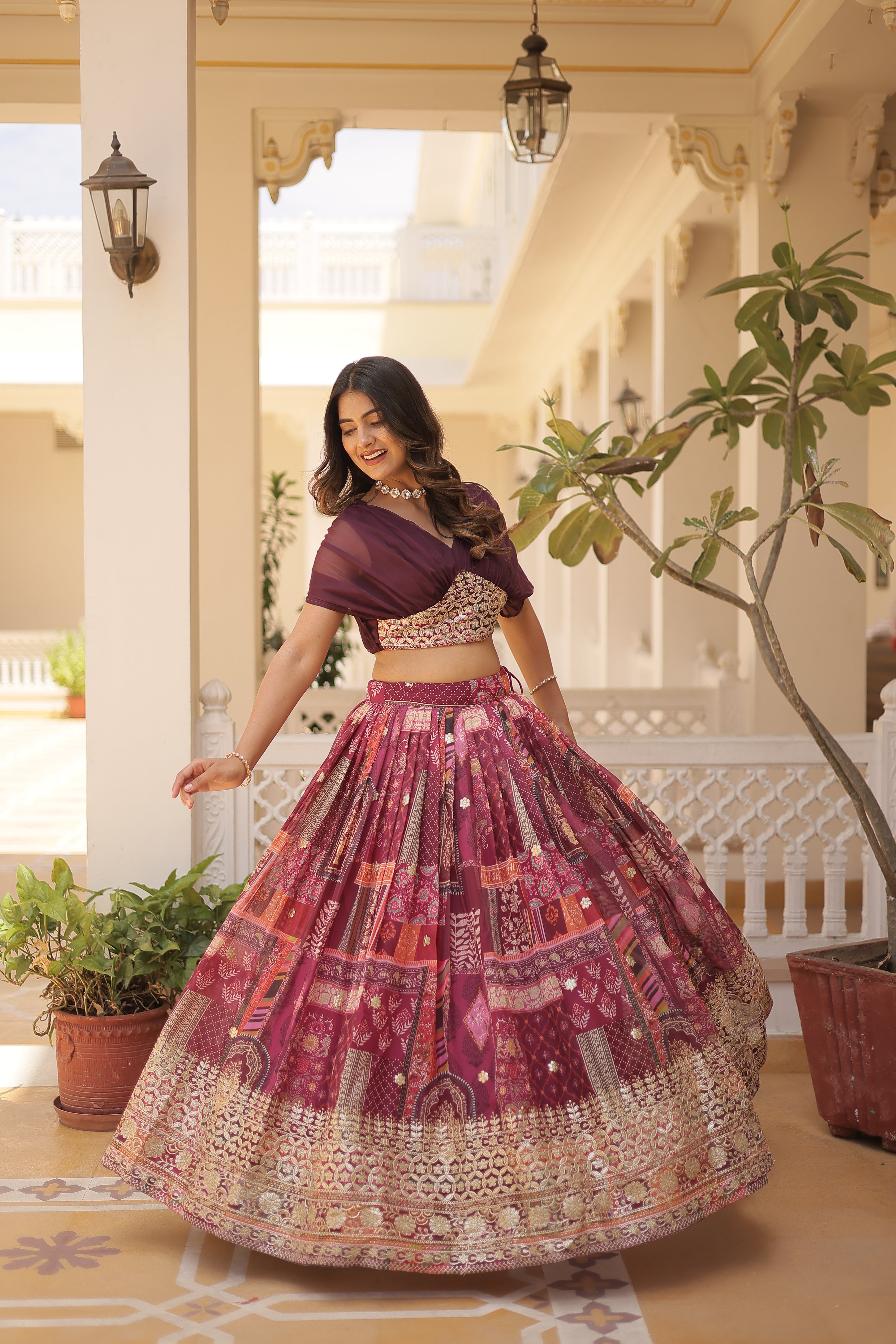 Silk Digital Printed Designer Crop Top Lehenga