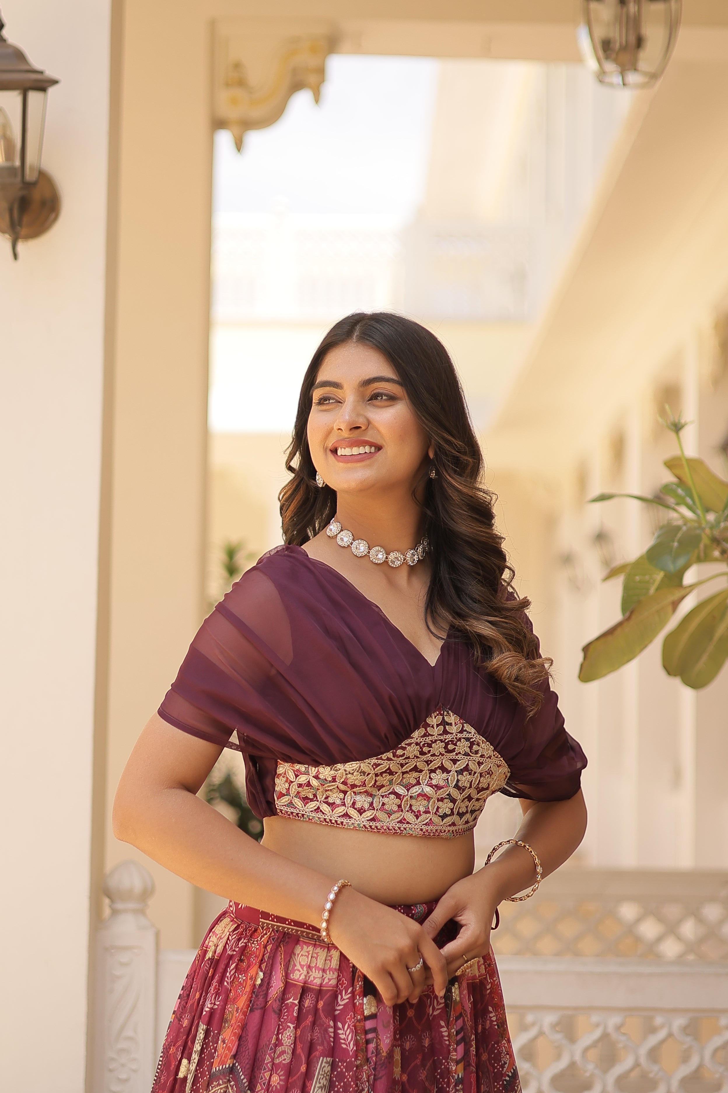 Silk Digital Printed Designer Crop Top Lehenga