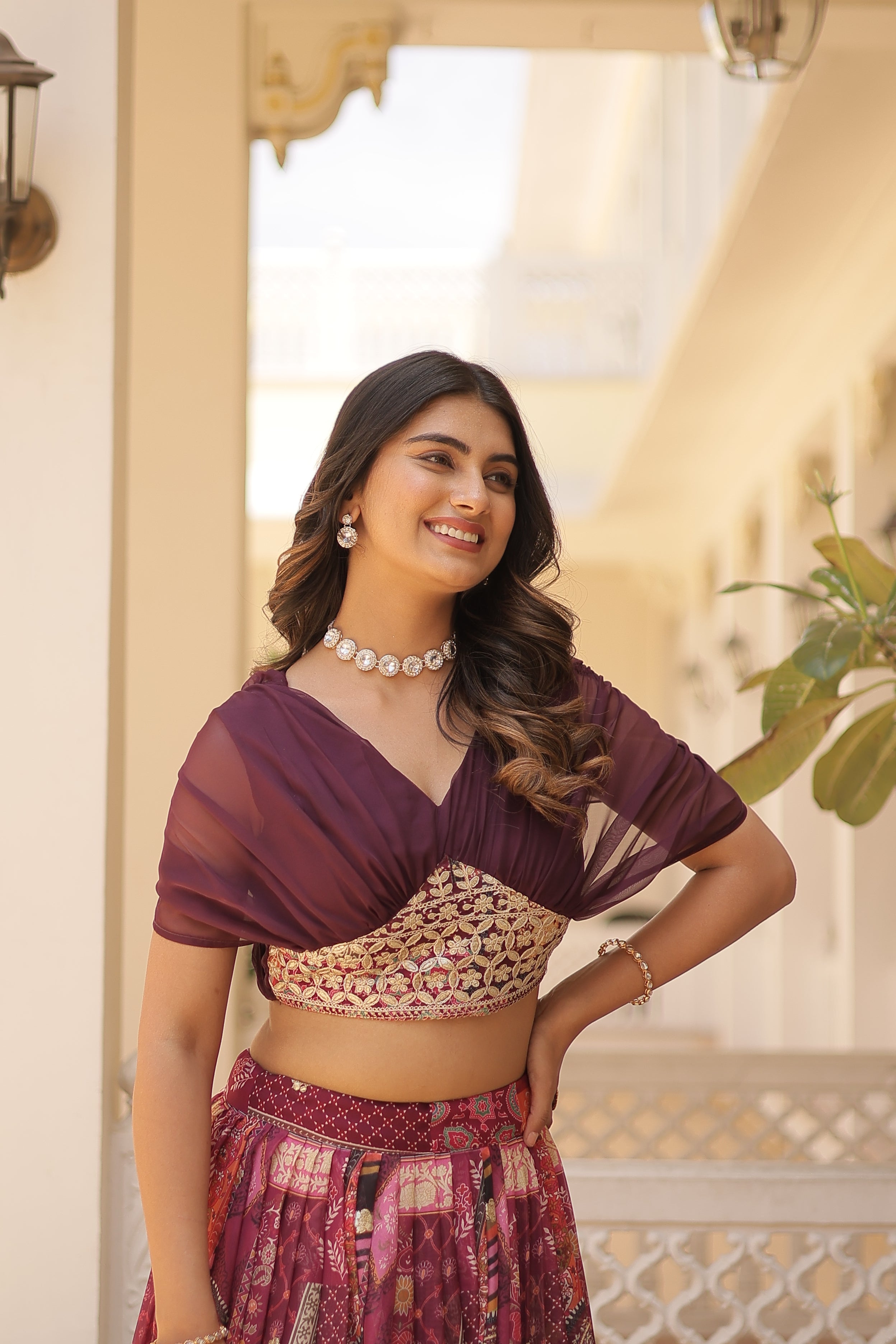 Silk Digital Printed Designer Crop Top Lehenga