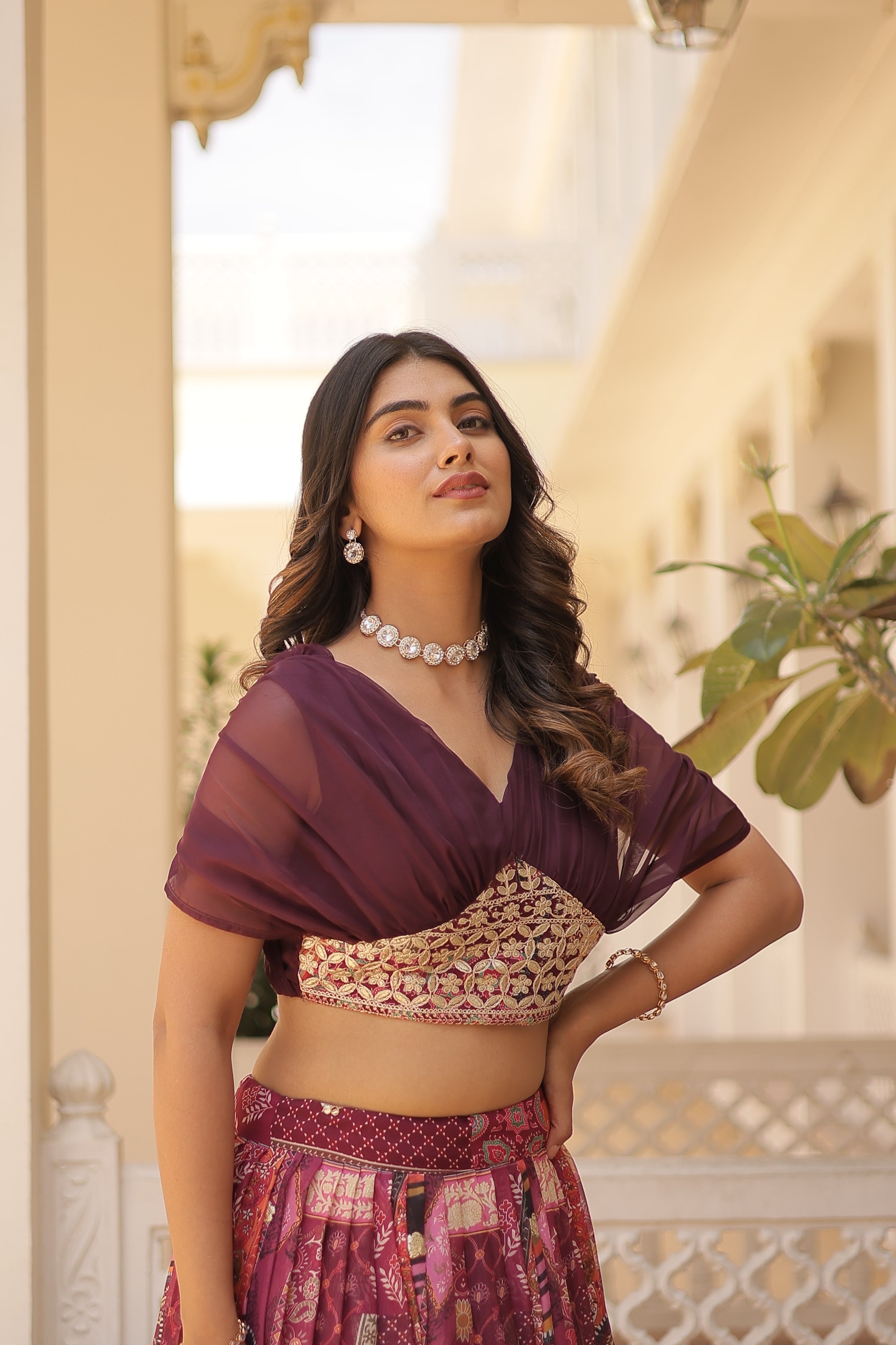 Silk Digital Printed Designer Crop Top Lehenga