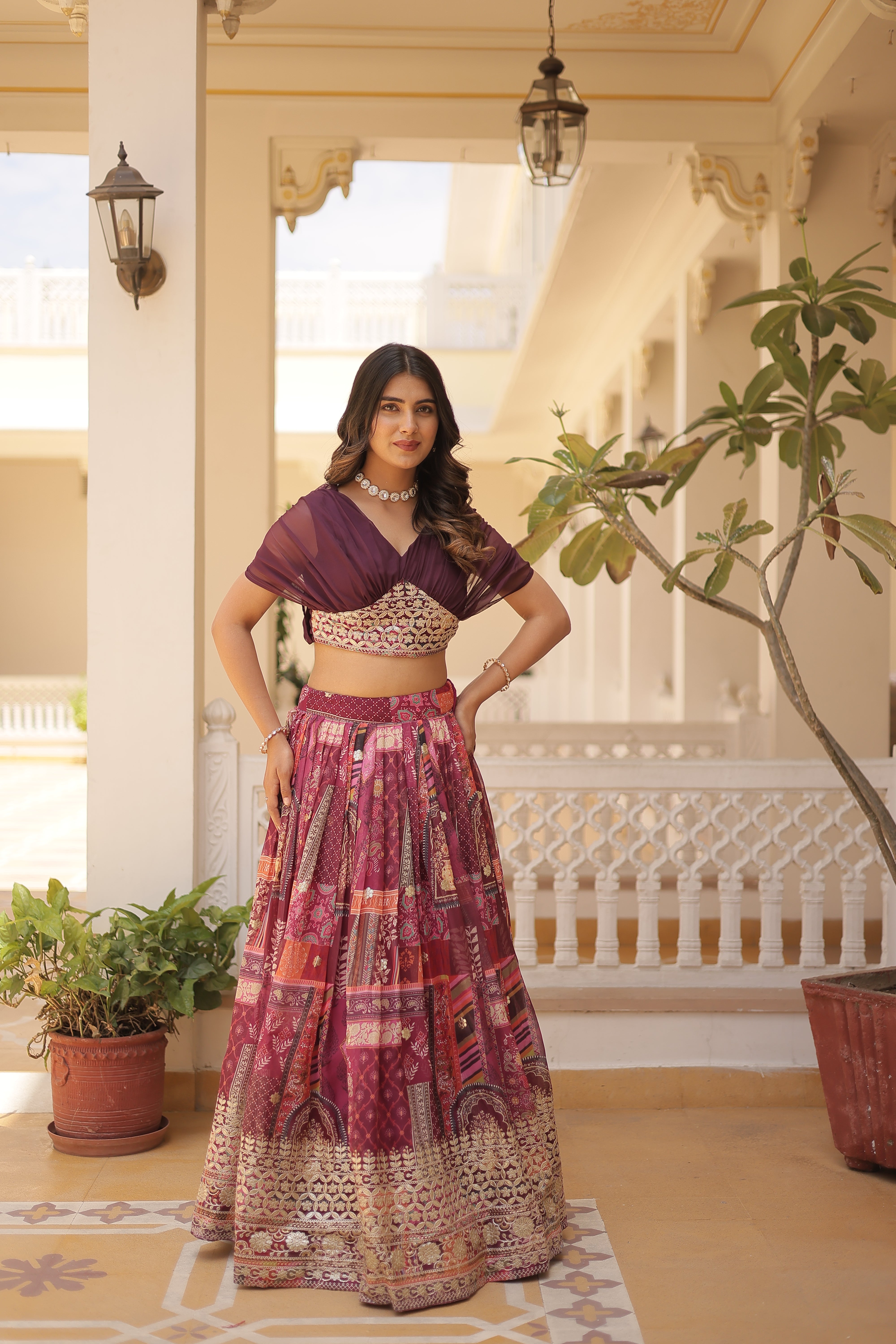 Silk Digital Printed Designer Crop Top Lehenga