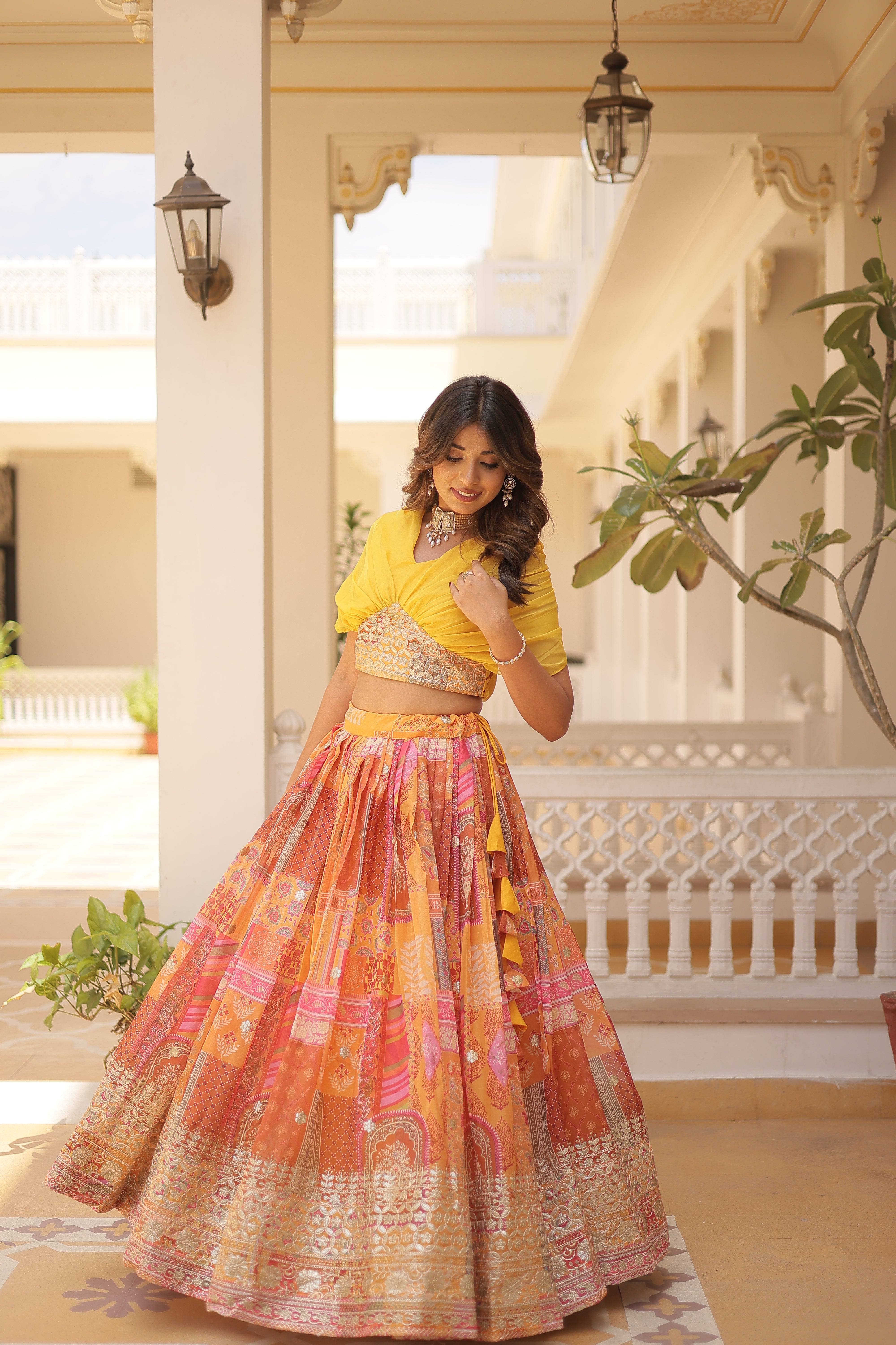Silk Digital Printed Designer Crop Top Lehenga