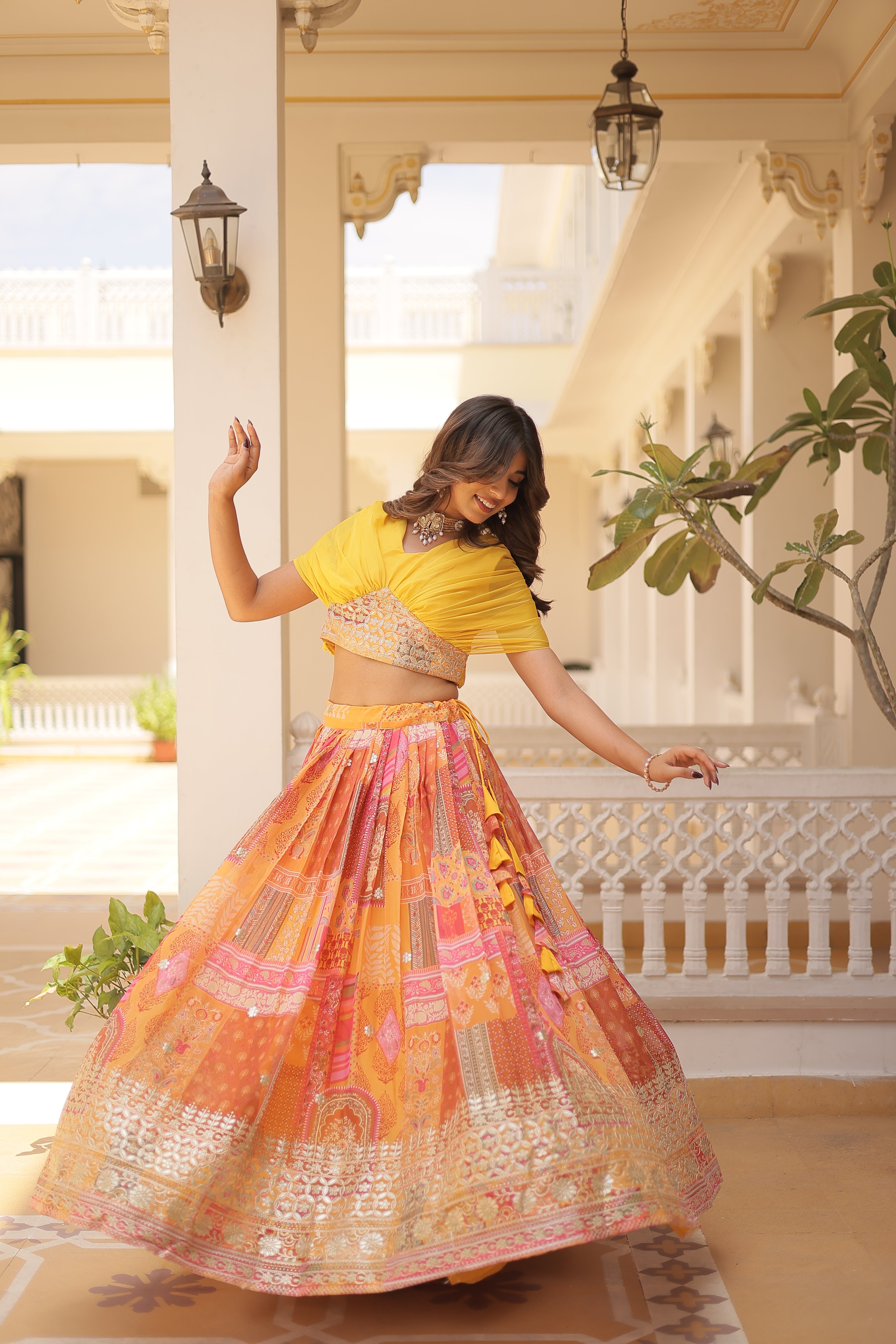 Silk Digital Printed Designer Crop Top Lehenga